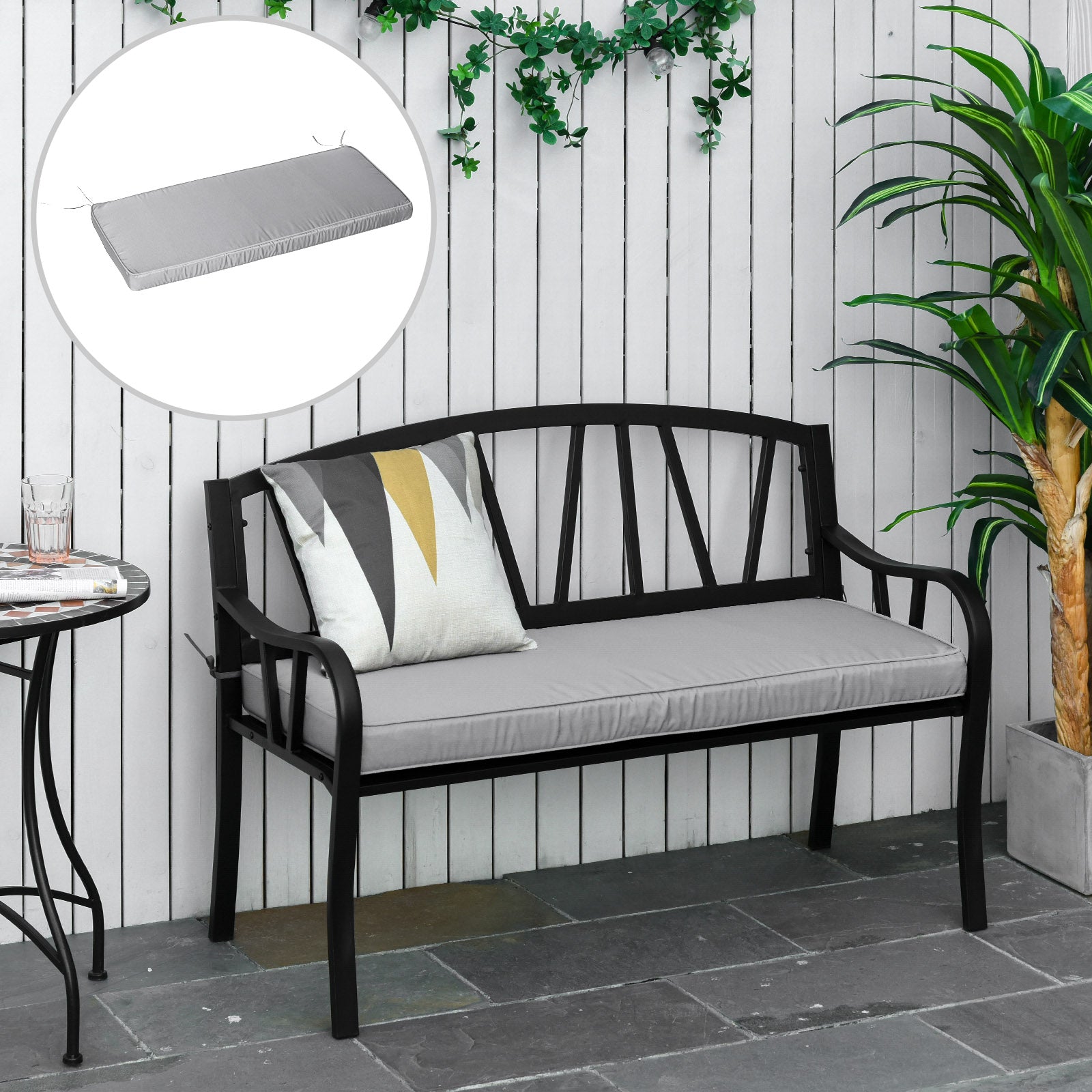 2 Seater Outdoor Garden Bench Cushion Waterproof Polyester 120x50cm - Light Grey