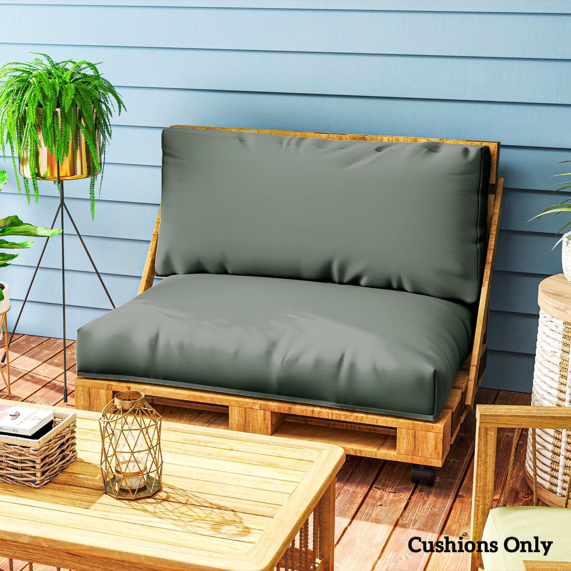2 Seater Outdoor Pallet Furniture Cushions 20cm Thick UPF20+ 220gsm Fabric - Charcoal Grey