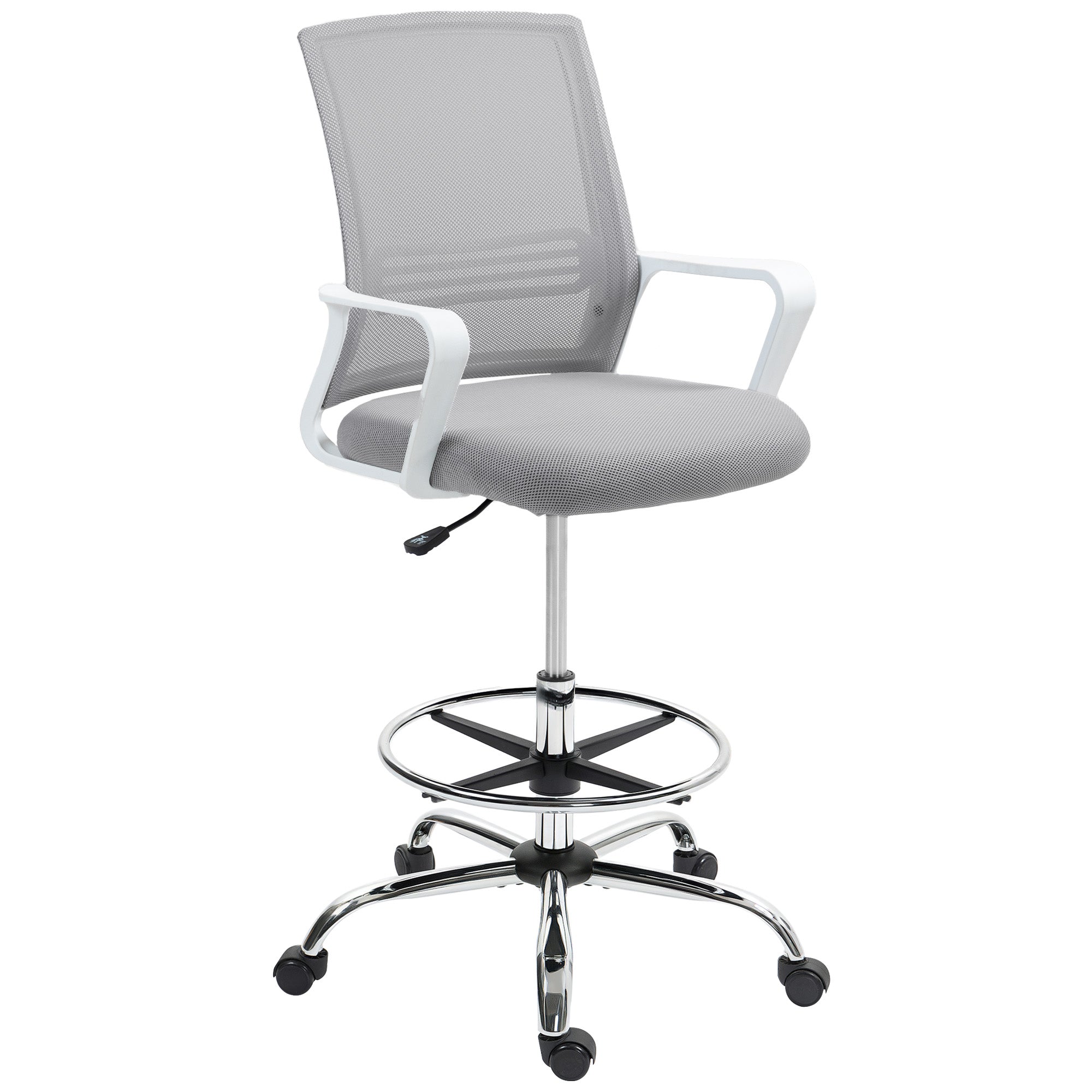 Draughtsman Chair, Mesh Drafting Chair, Ergonomic Office Chair with Lumbar Support, Adjustable Foot Ring, Grey