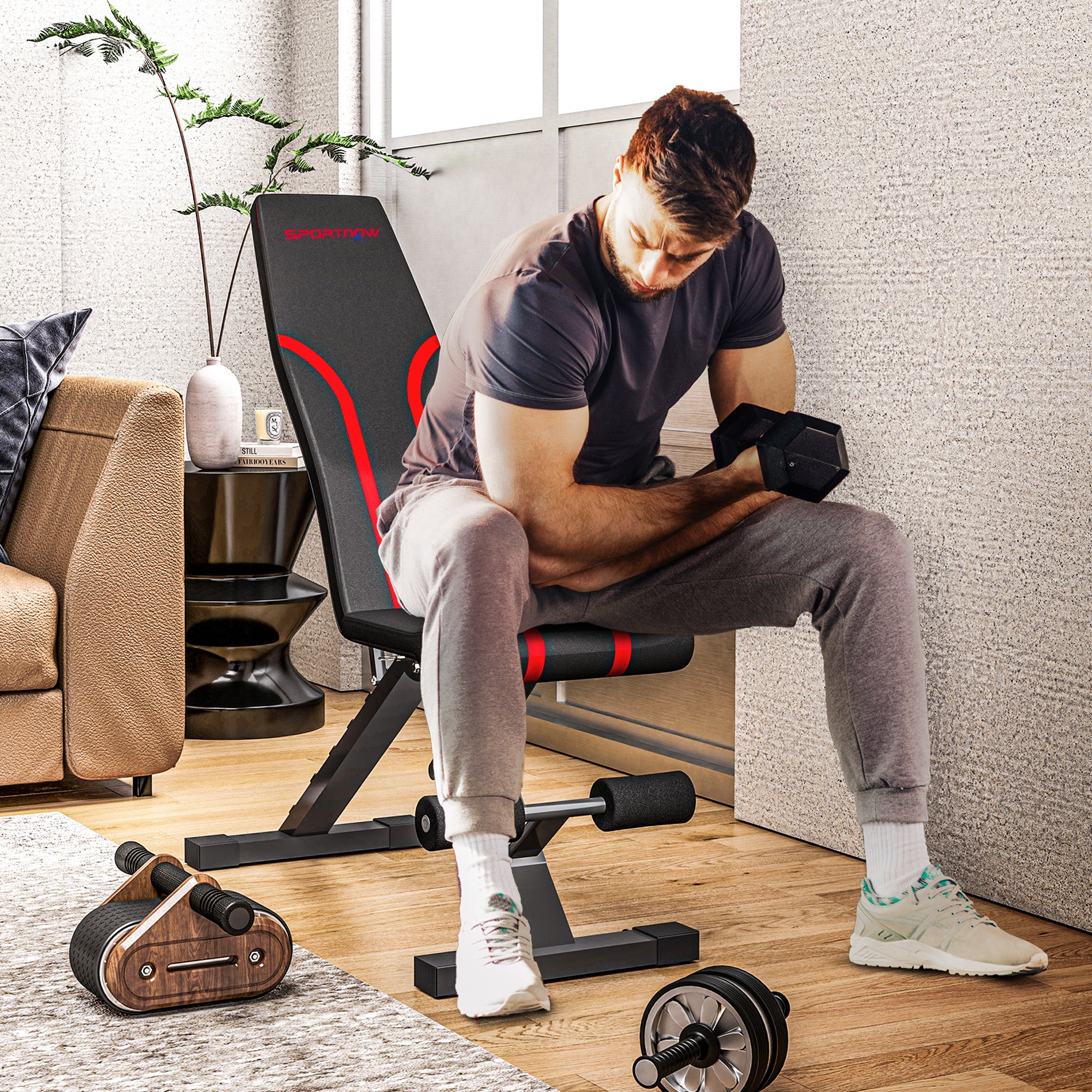 Foldable Weight Bench, Adjustable Incline Flat Bench Press with 6-Level Backrest, 4-Level Seat, Leg Extension for Home Gym Workout Full Body Strength Training