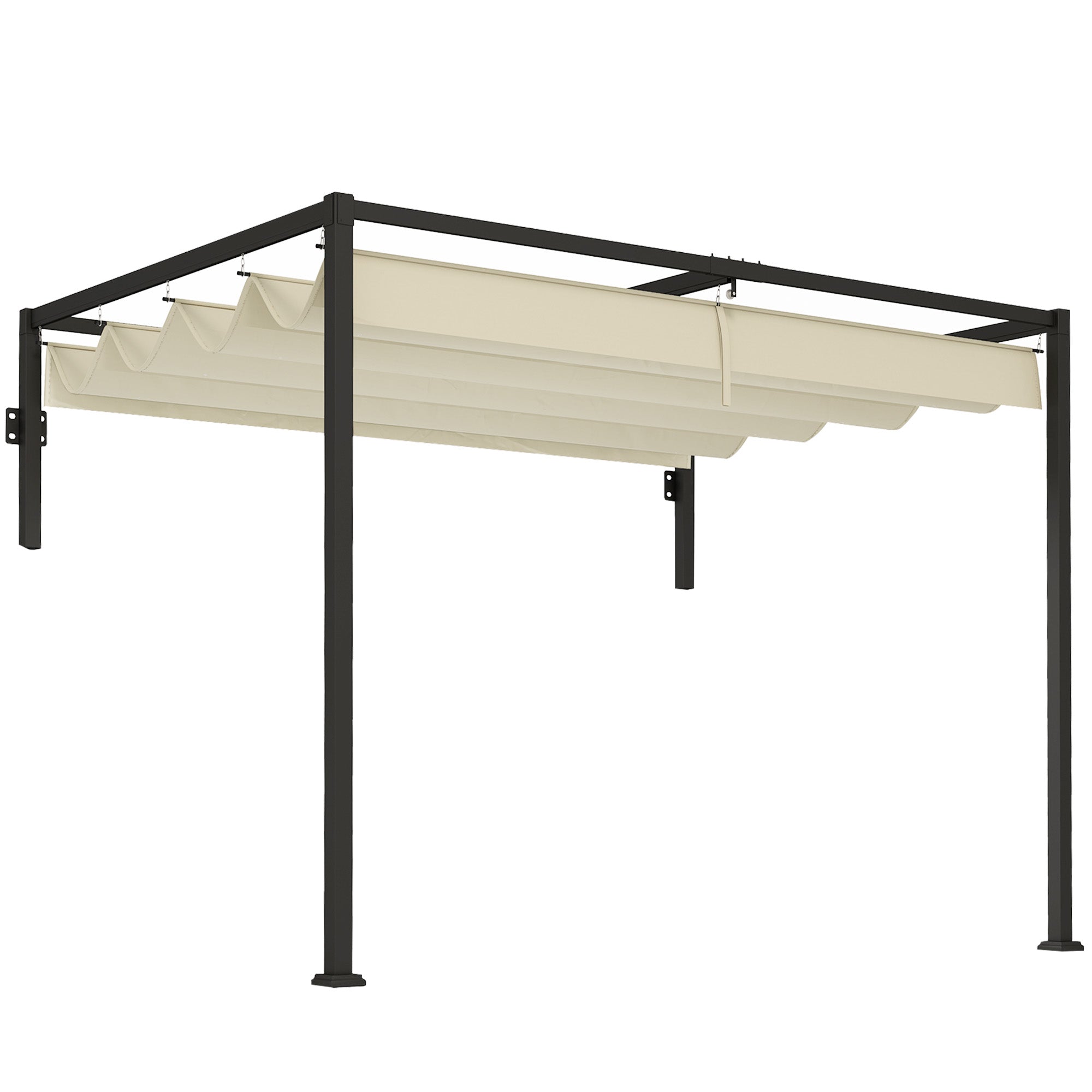 2 x 3m Lean To Steel Pergola with Sliding Fabric Canopy - Khaki