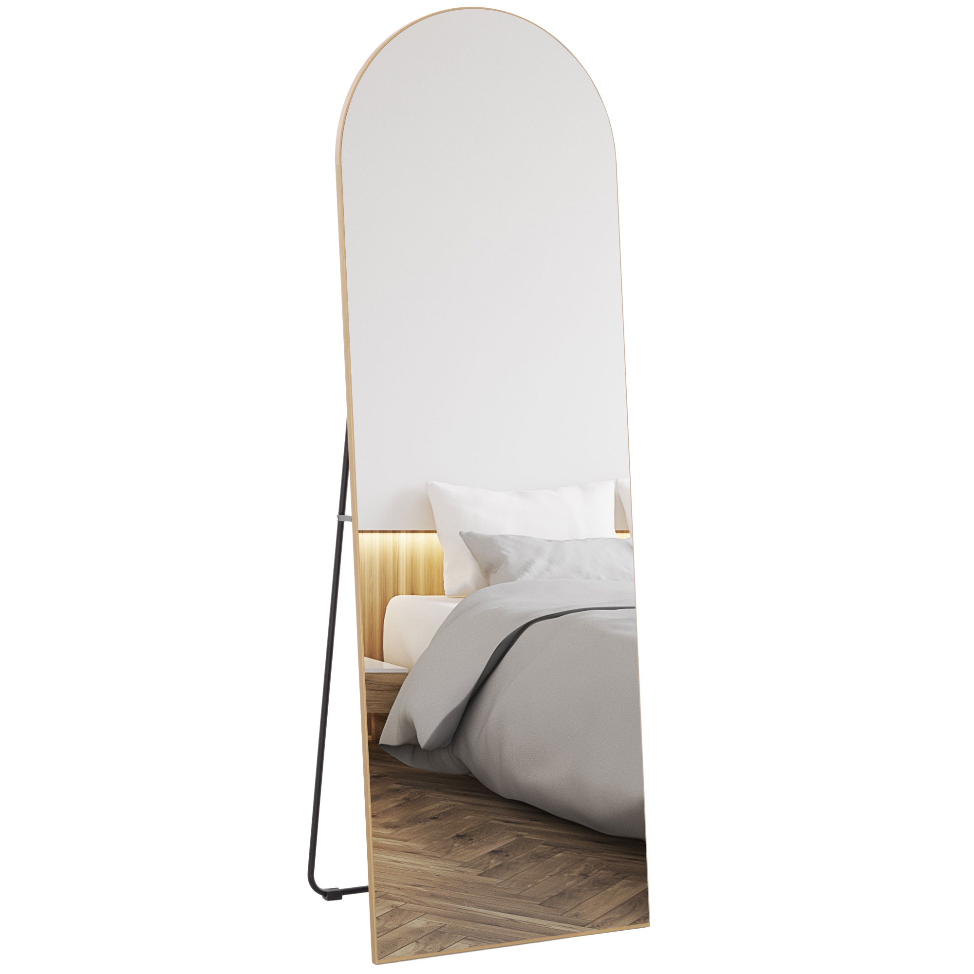 150cm Arched Full Length Mirror with Stand - Gold Tone