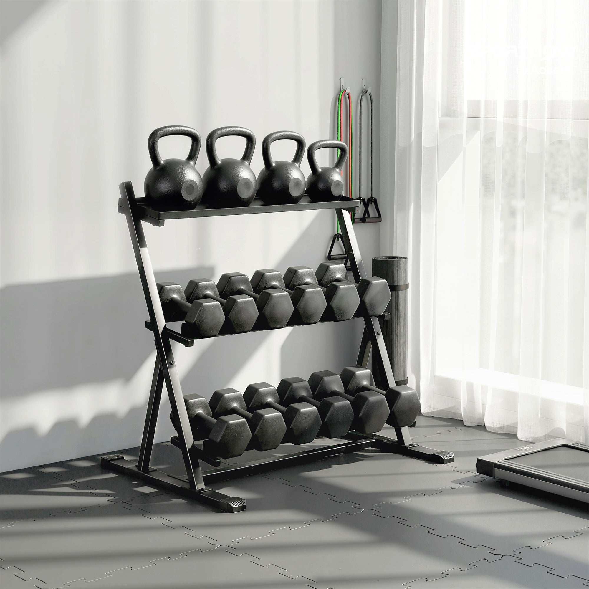 3-Tier Adjustable Dumbbell Rack, Heavy-Duty Weight Rack for Dumbbells, Kettlebells and Multiple Balls, Space-Saving Weight Storage Stand for Home Gym, 200 KG Capacity