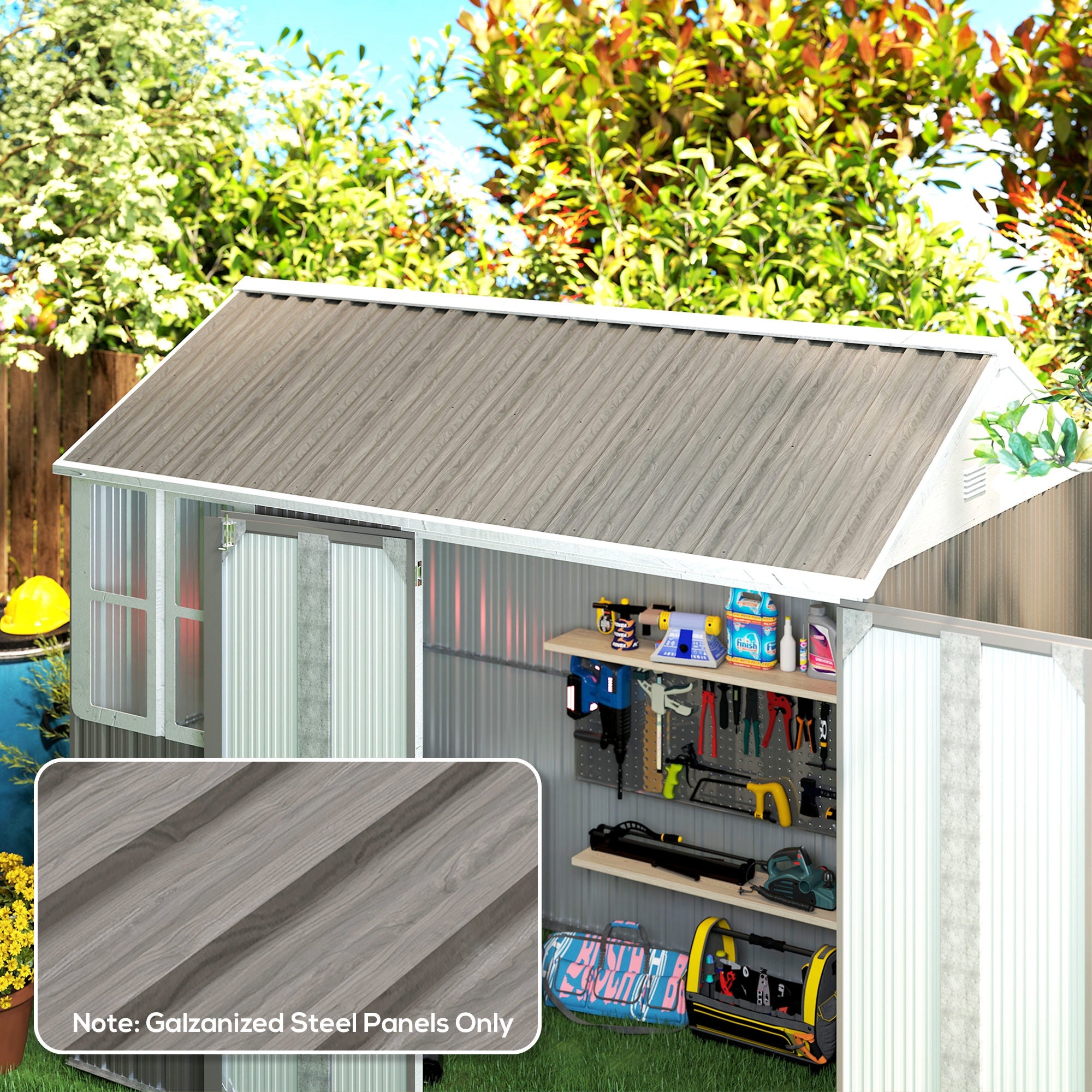 Set of 12 Corrugated Steel Roof Sheet Panels - Grey Wood Effect