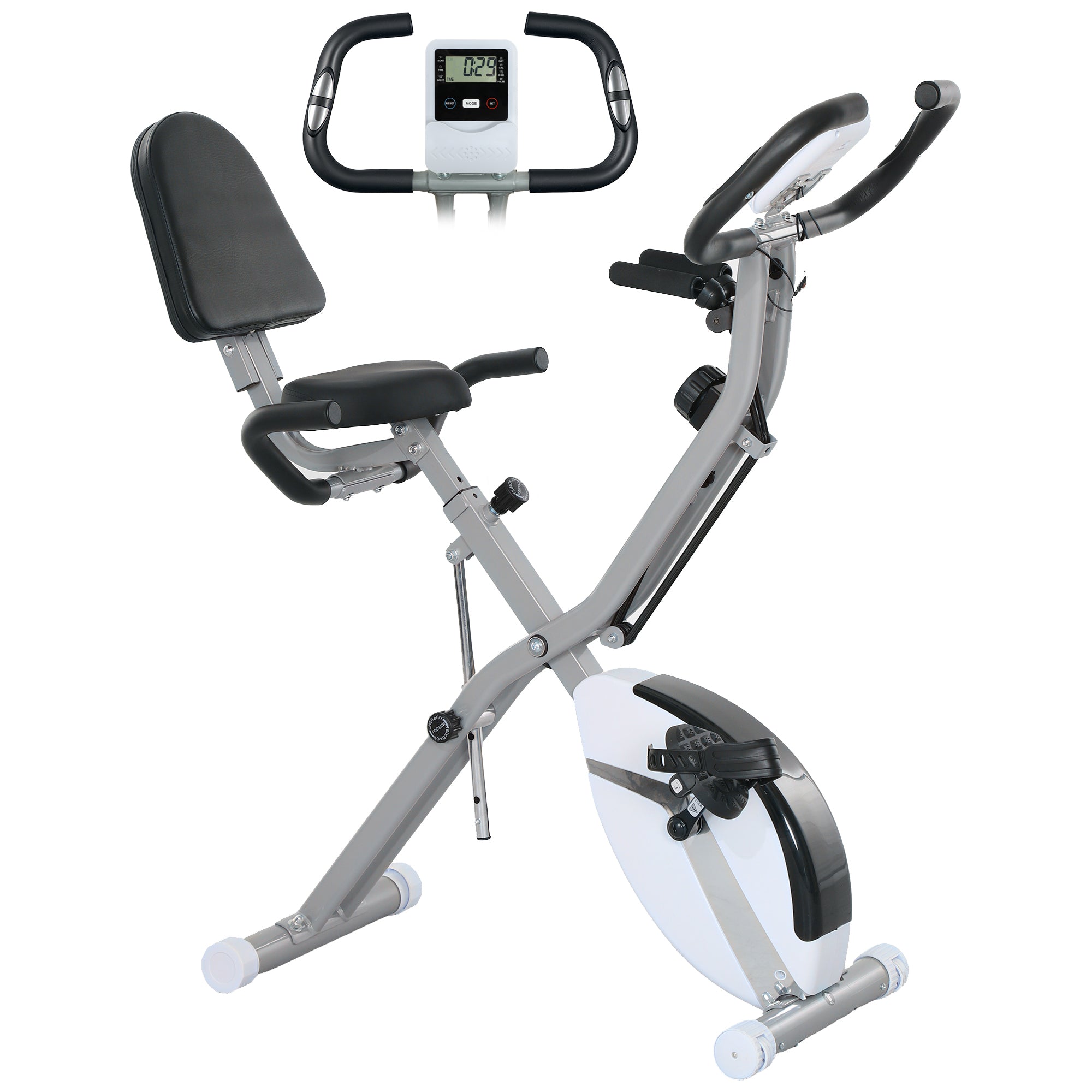 5-In-1 Foldable Exercise Bike with Magnetic Resistance and Arm Bands - White