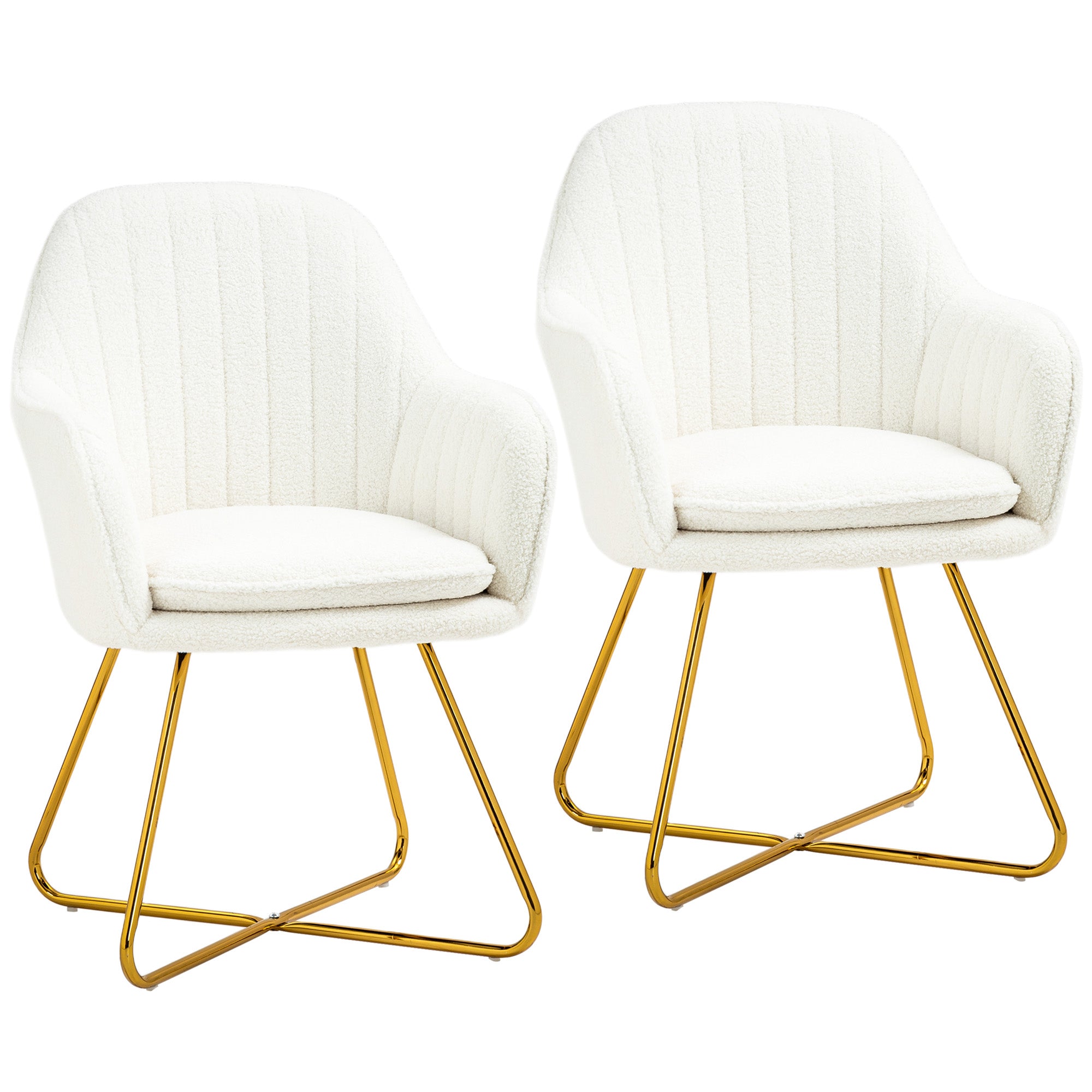 Set of Two Sherpa Fleece Dining Chairs with Metal Base - Cream
