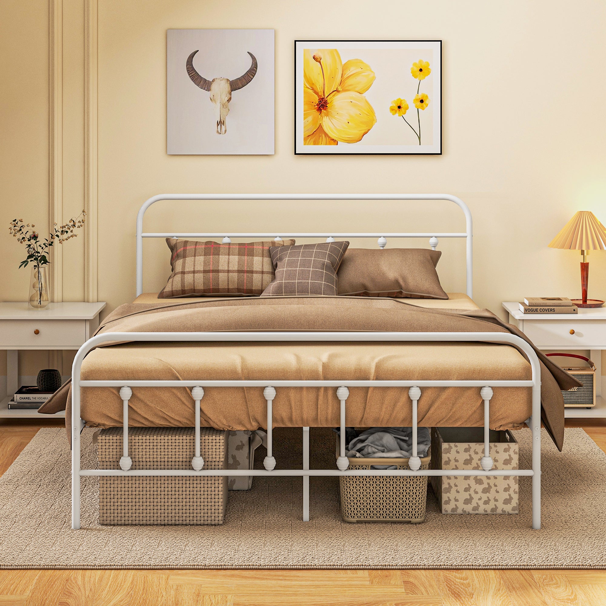 Double Minimalistic Metal Bed Frame for Spacious Comfort - White