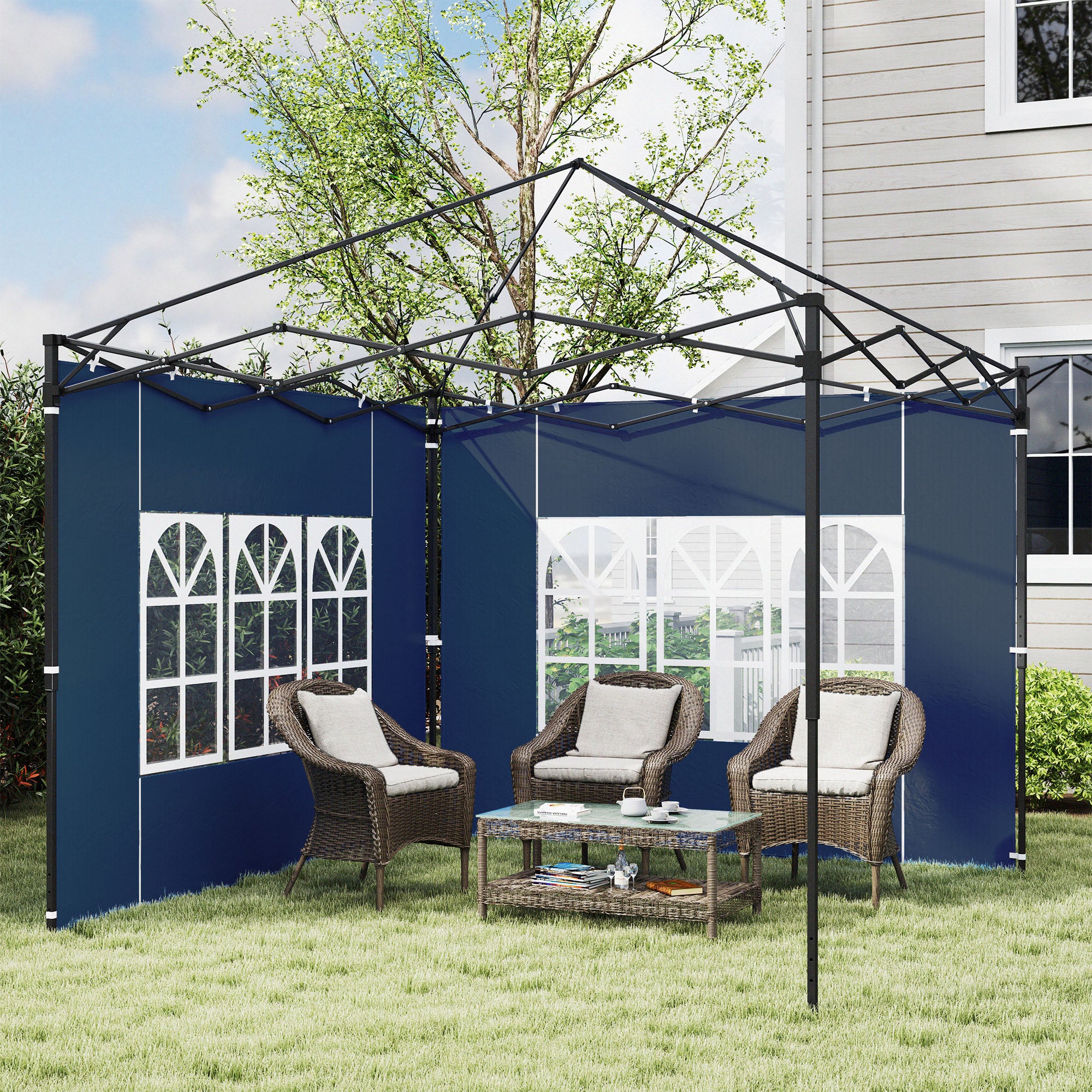 Set of Two 3x3m Gazebo Frame Replacement Walls with Windows - Blue