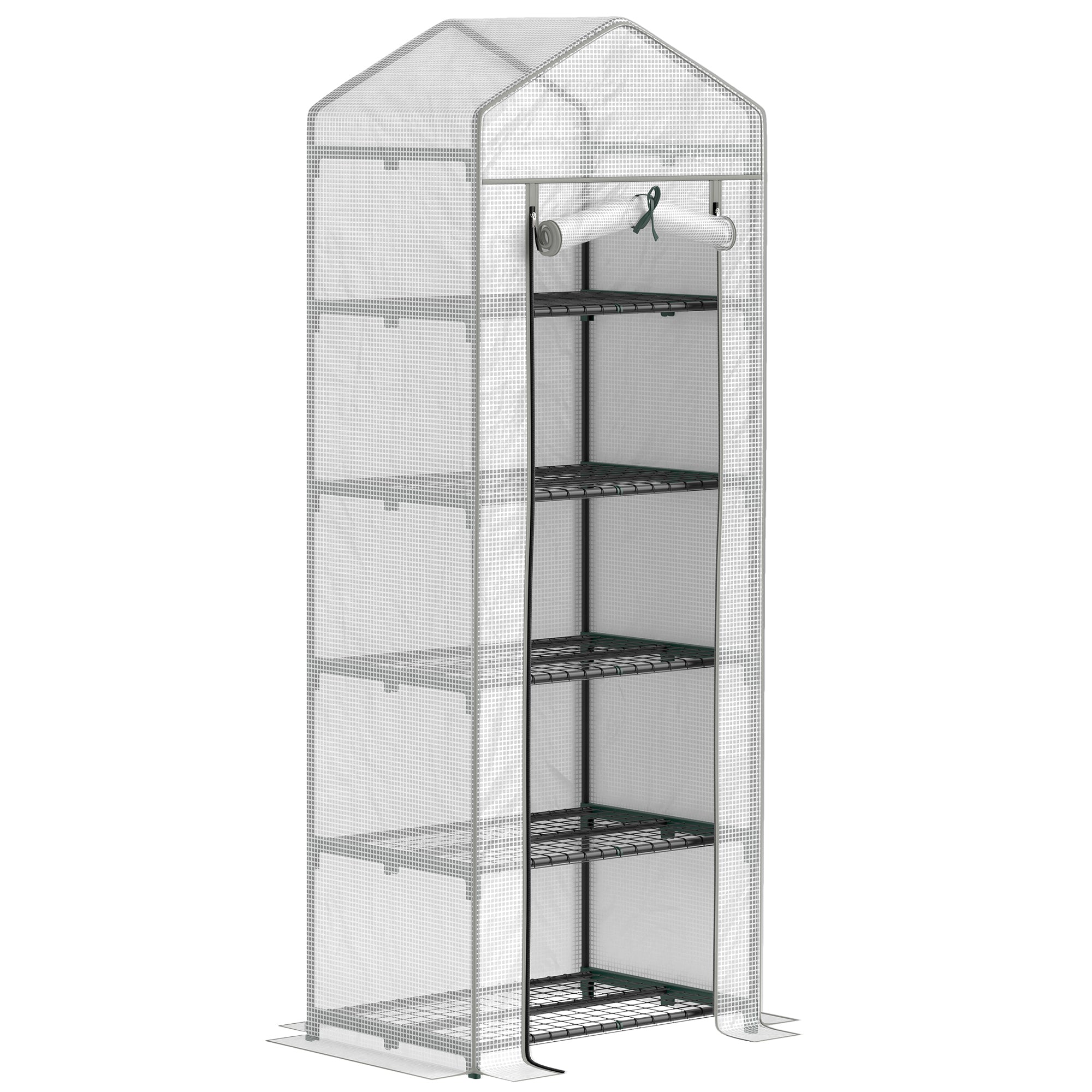 193cm Five Shelf Mini Greenhouse with PE Cover - White