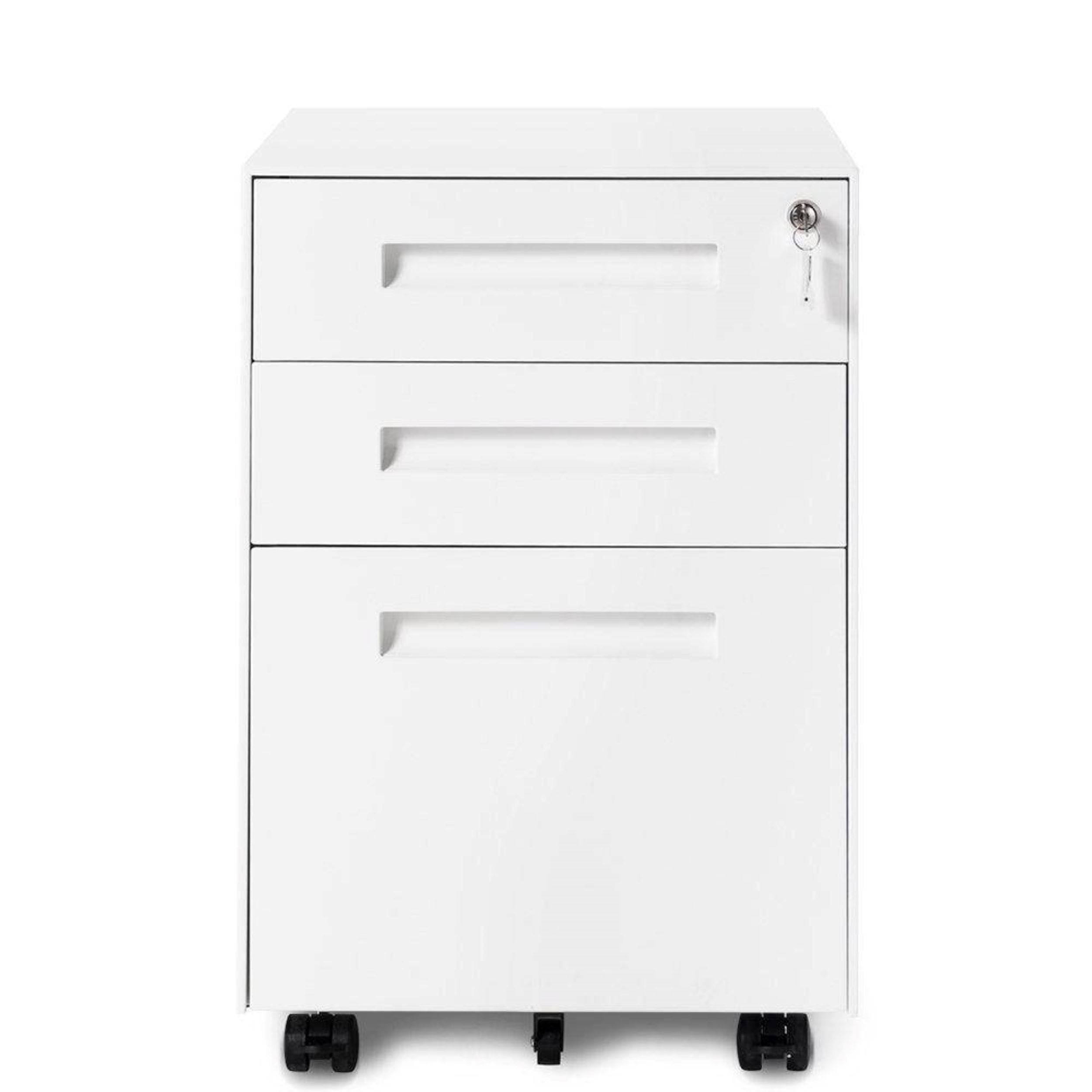 3 Drawer Mobile File Cabinet with Lockable Drawers and Casters, Steel Filing Pedestal with Enamel Finish, 41L x 52W x 60H cm, White