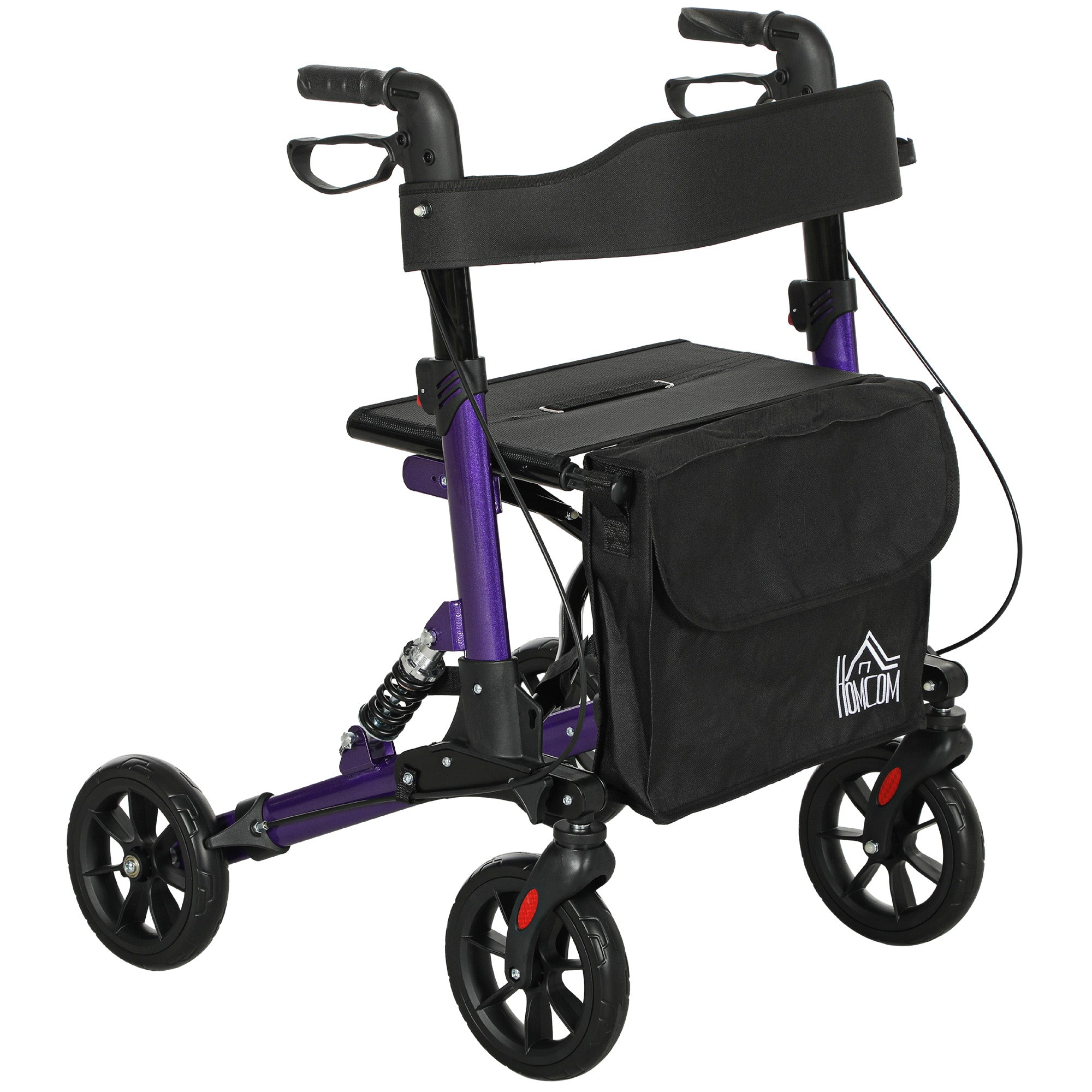 Folding Rollator Walker with Seat, Backrest, Lightweight Walking Frame with Storage Bag, Dual Brakes, Adjustable Handle Height, Suspension System, 4 Wheeled Walker for Seniors, Purple
