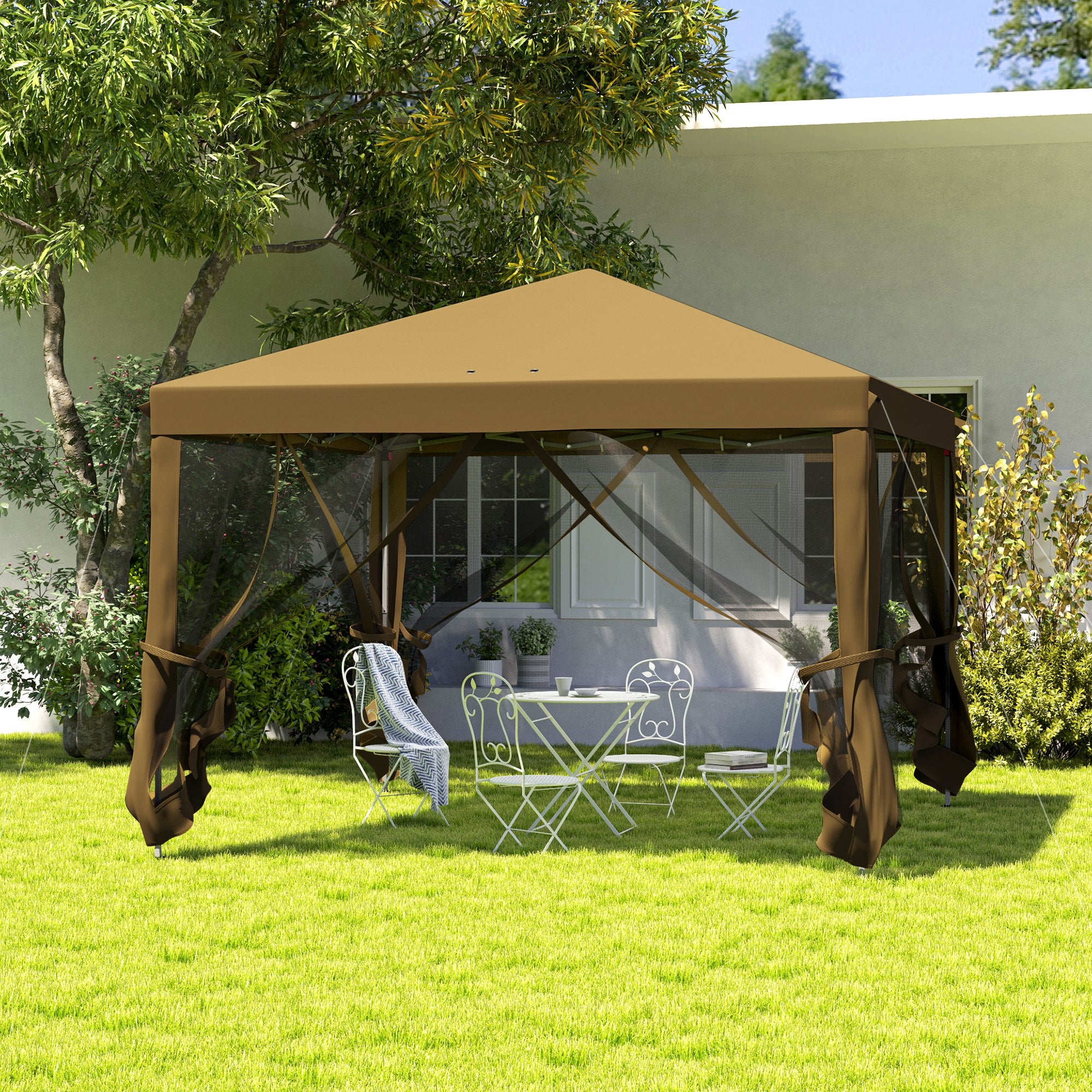 3 x 3 Metre Pop Up Gazebo with Removable Mesh Sides - Khaki