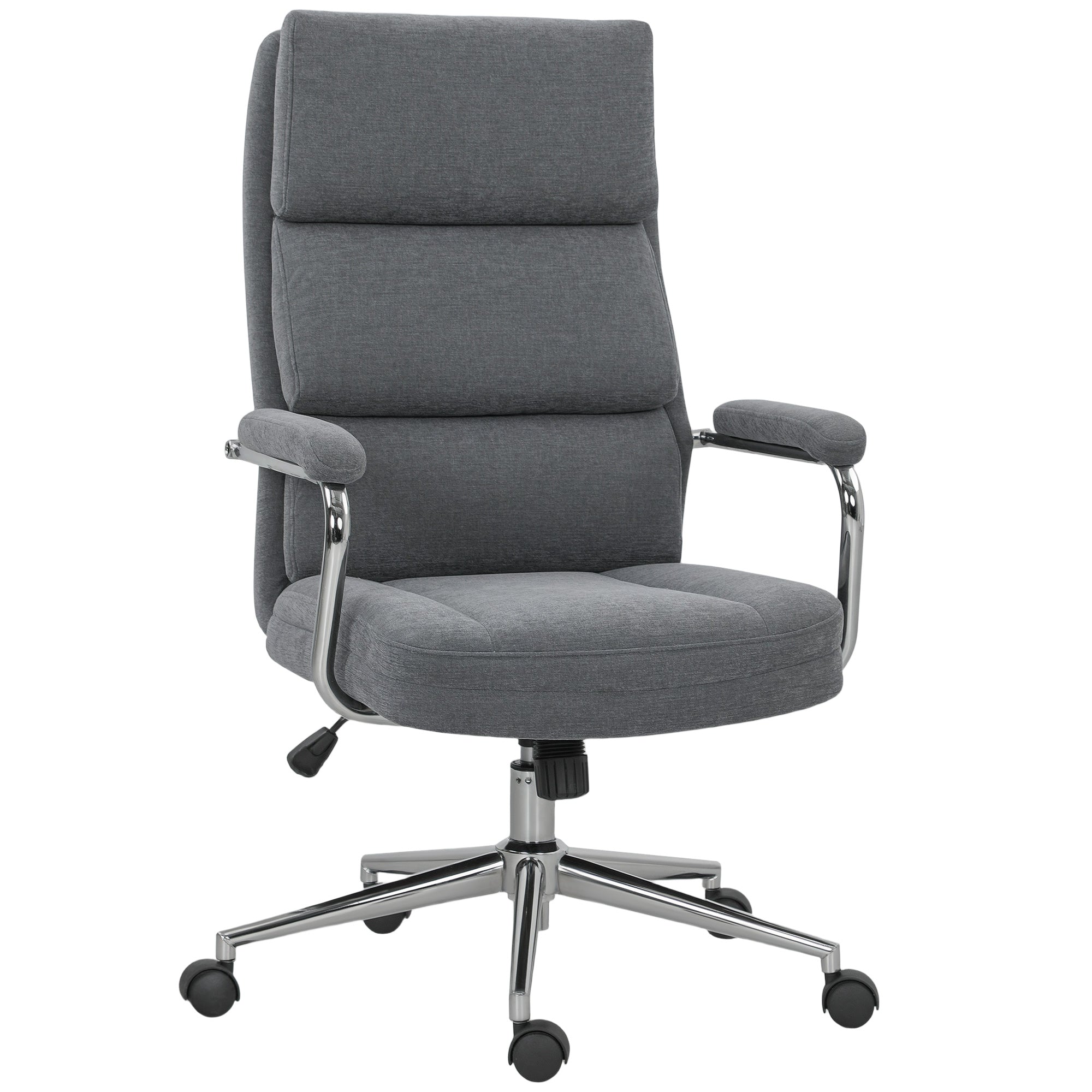 Executive Office Chair, Linen Fabric Computer Desk Chair with Double-Layer Back Cushion, Rocking Function, Height Adjustable for Home, Charcoal Grey