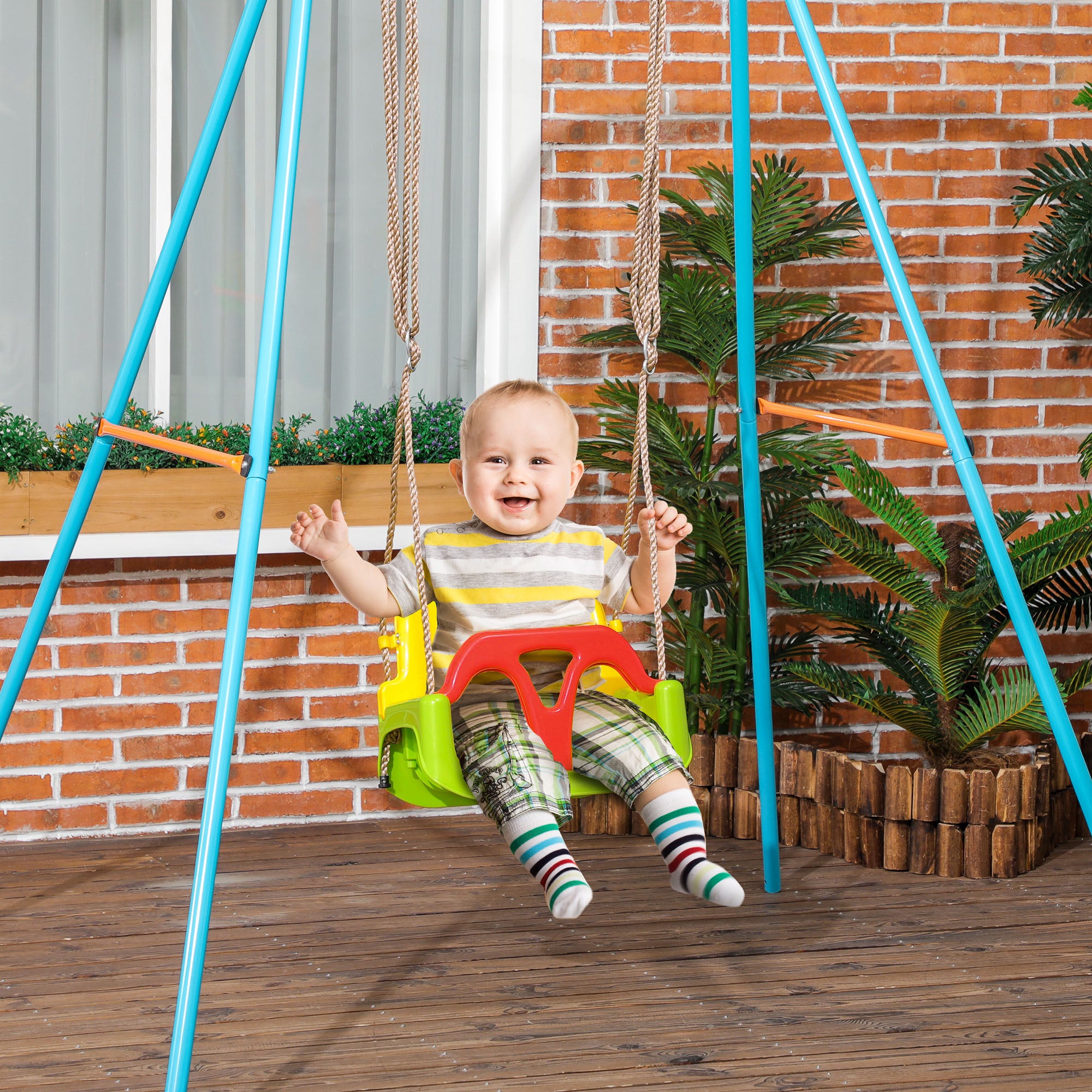 3 in 1 Detachable Kids Swing Seat with Safety Belt, Adjustable Rope for Indoor, Outdoor, Playground, Garden, Green