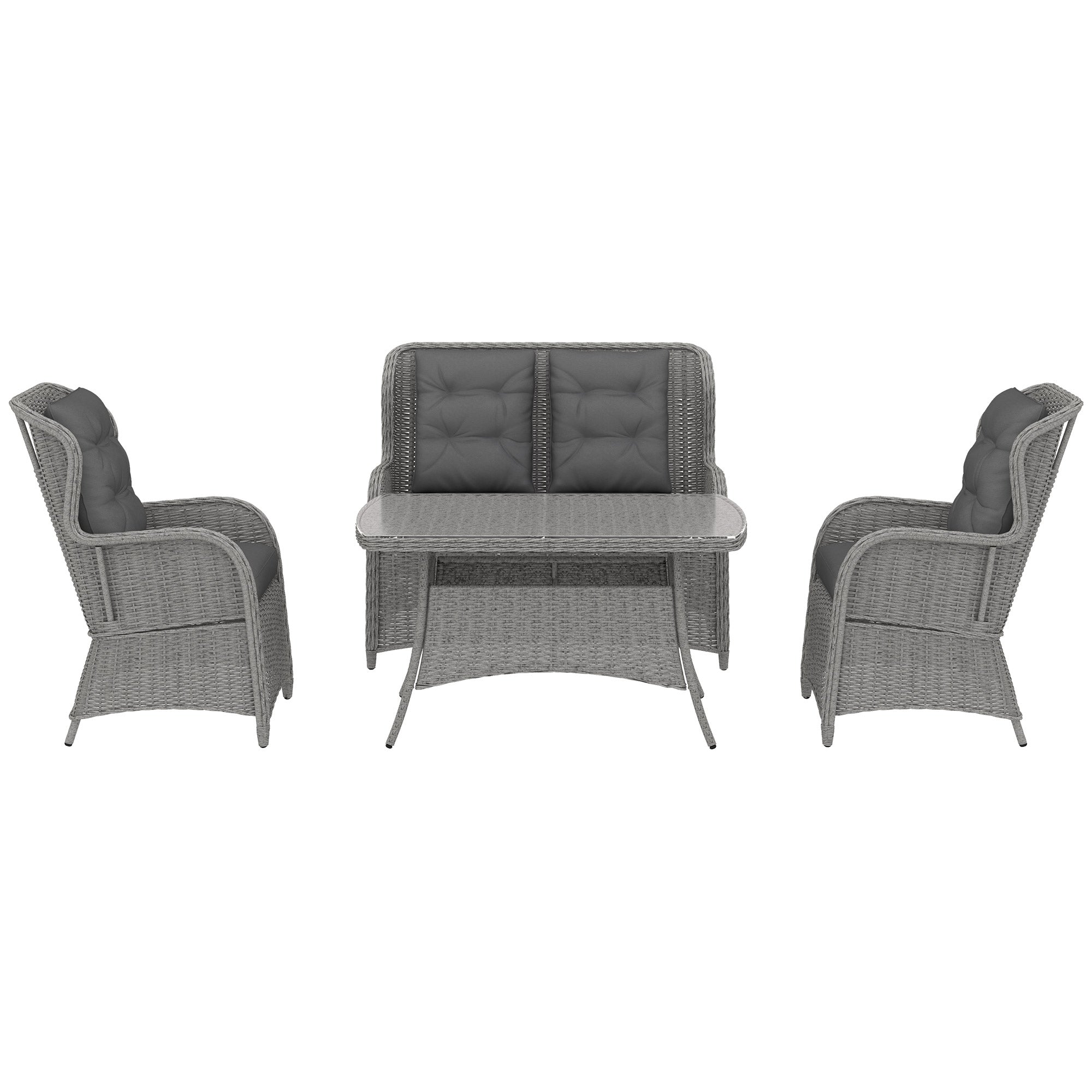 4 Piece PE Rattan Garden Dining Sofa Set with Cushions Light Grey
