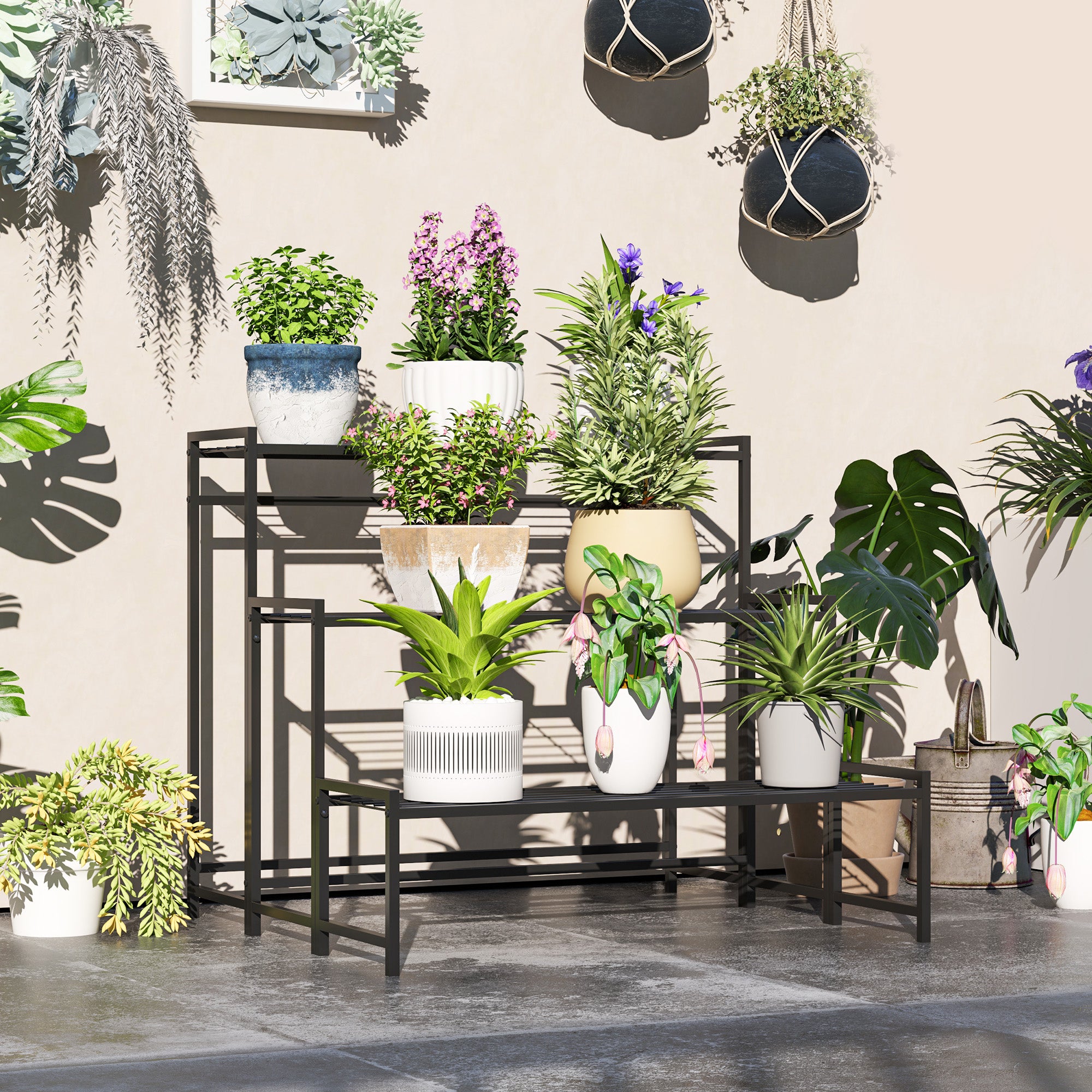 Three-Tier Metal Plant Shelf - Black