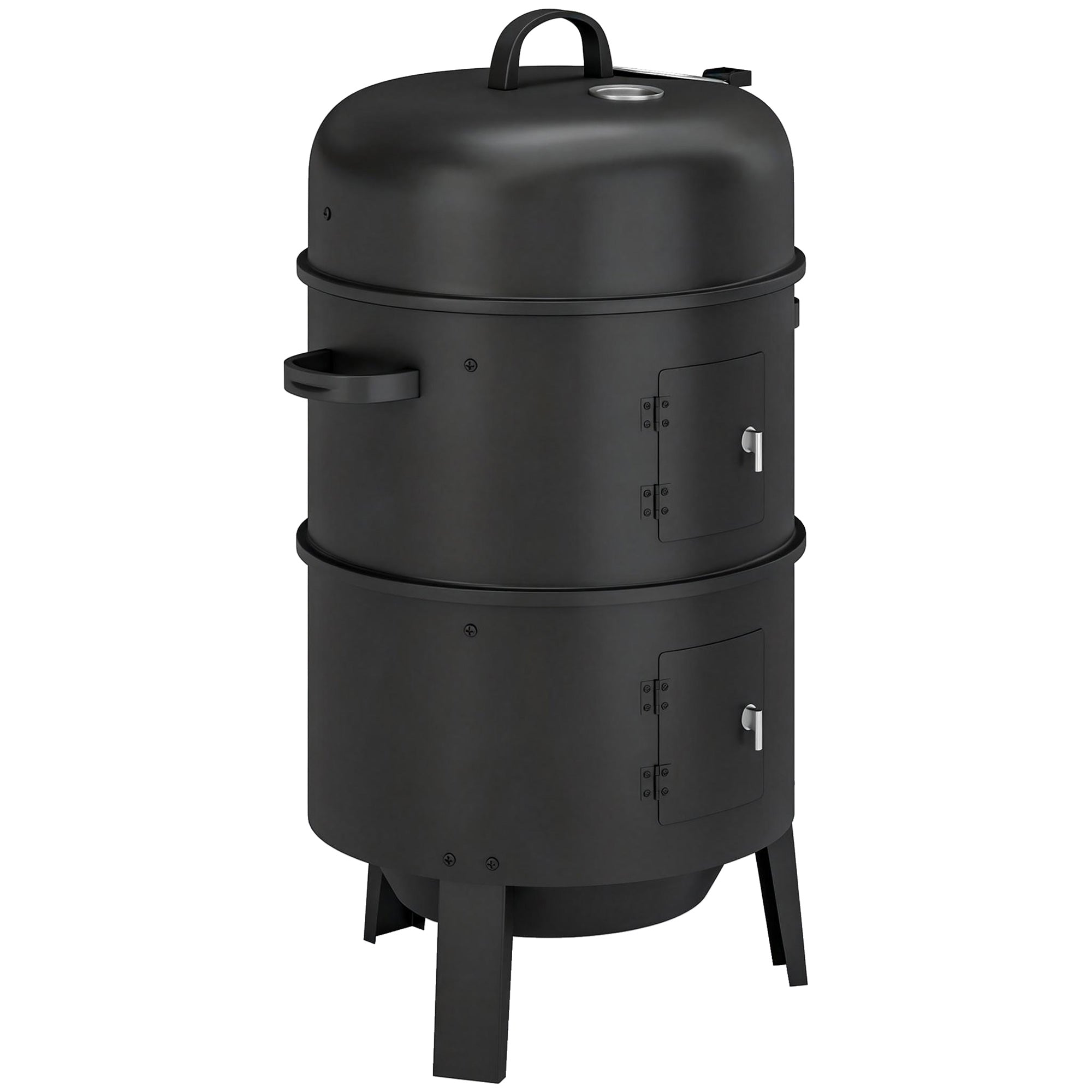 3-in-1 Vertical Charcoal Smoker with 2 Grill Grates, Built-in Thermometer, Adjustable Vent, 2 Doors