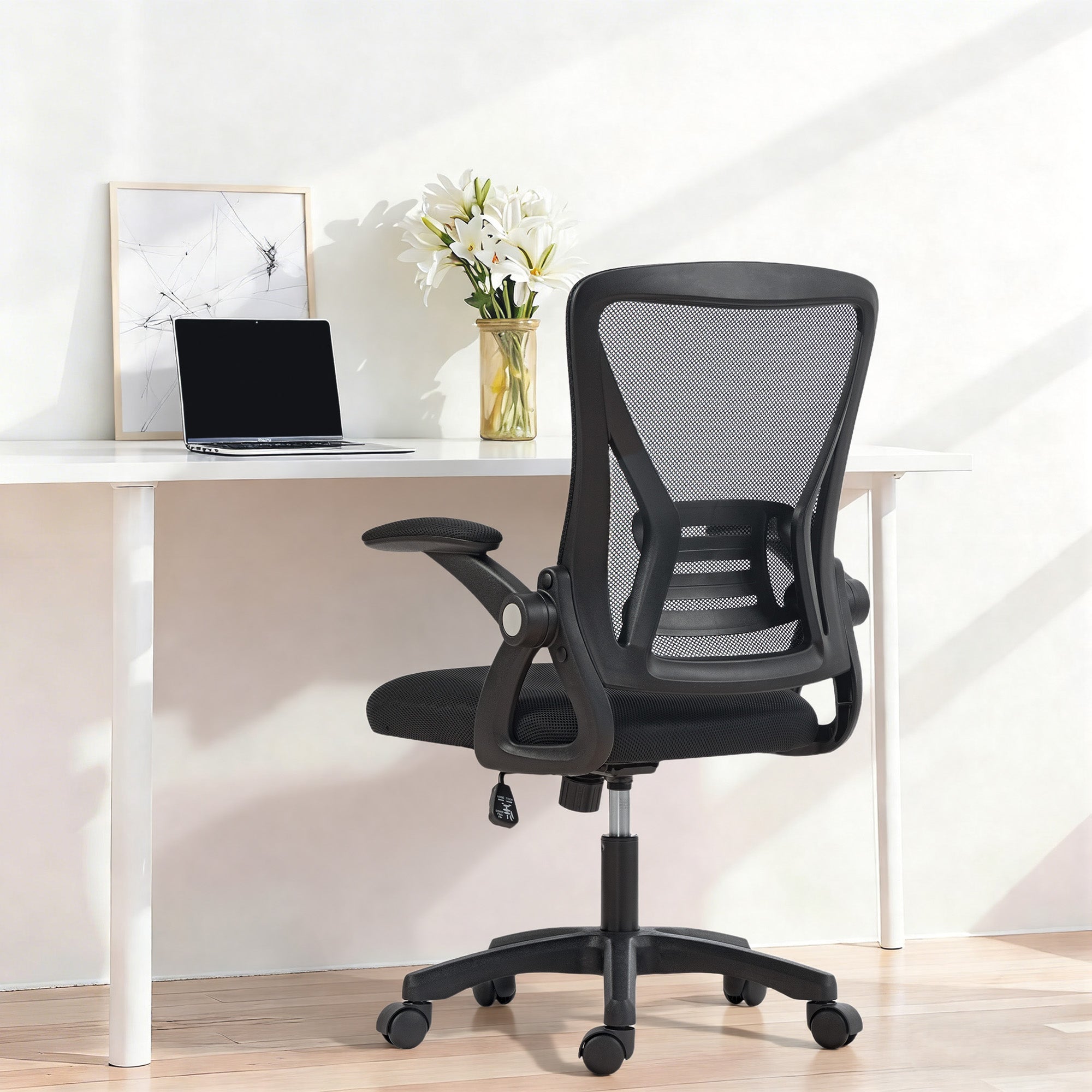 Office Chair, Mesh Desk Chair with Flip-up Armrests, Lumbar Support, Adjustable Height, Black