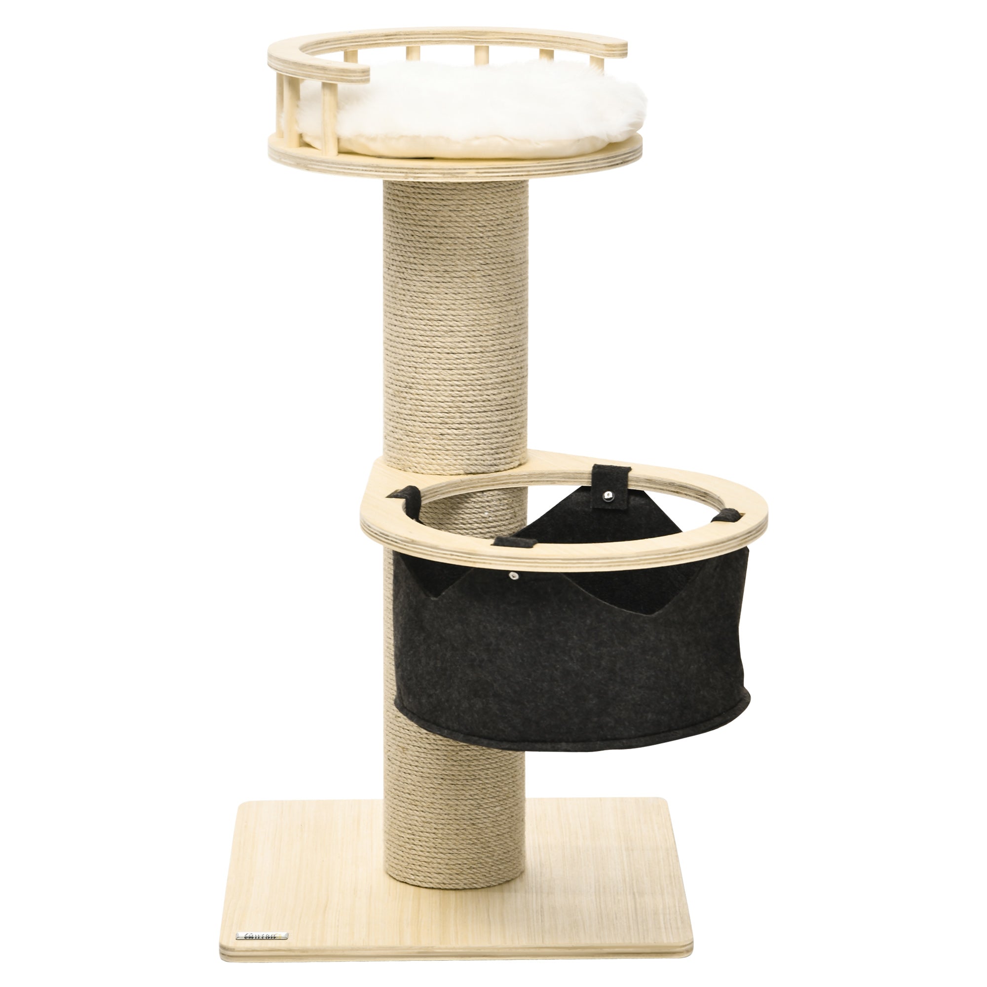 Cat Tree, with Hammock, Bed, Jute Scratching Post - Natural Finish