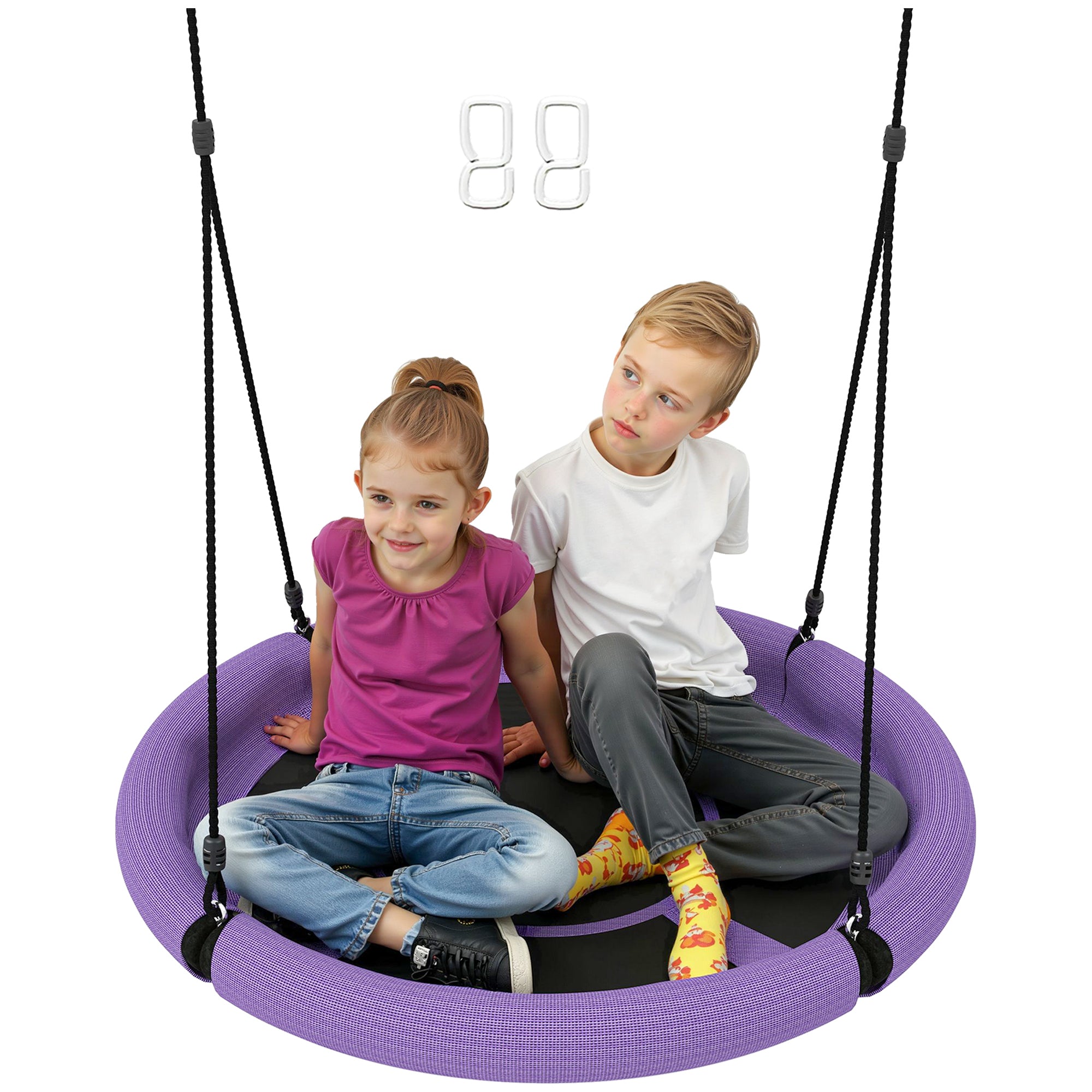 100cm Diameter Nest Swing Seat for Kids with Height Adjustable Hanging Ropes for Outdoor, Playground, Garden, Purple