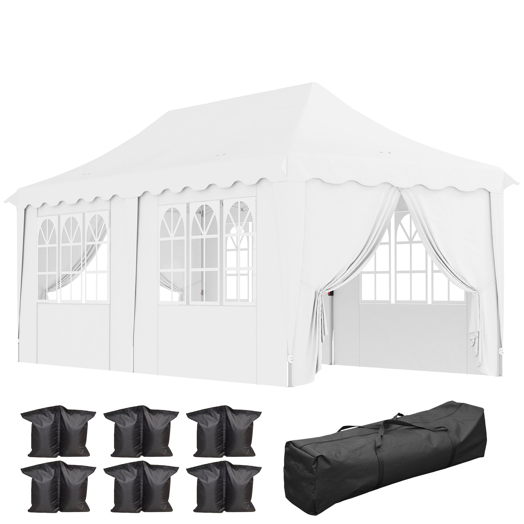 3 x 6m Pop Up Gazebo Set with UPF50+ Sides and Carry Bag - White