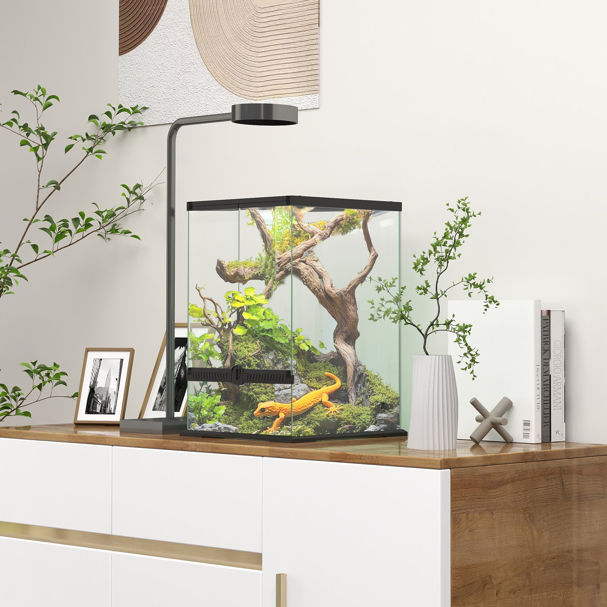40L Vivarium for Lizards, Frogs, Snakes, Turtles, Tortoises with Anti-Escape Ventilation - Black