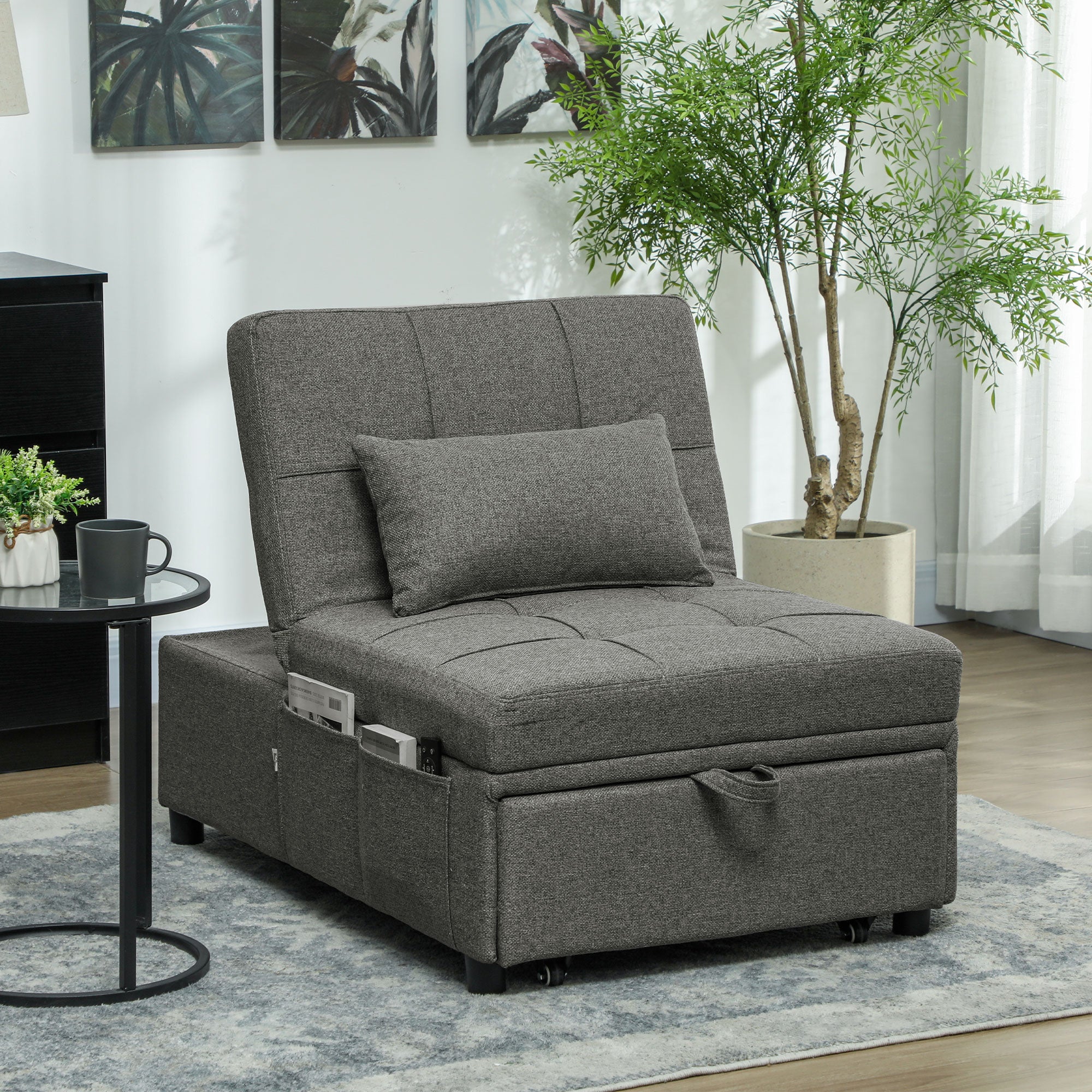 Four-In-One Single Sleeper Chair Bed with Adjustable Backrest - Dark Grey
