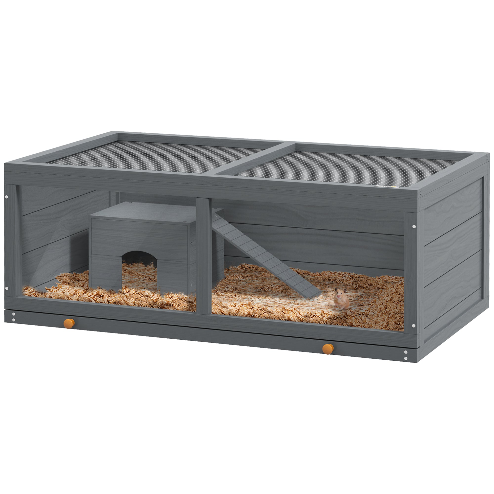 Wooden Hamster Cage with Sliding Tray, Openable Top, Hut for Syrian Ha