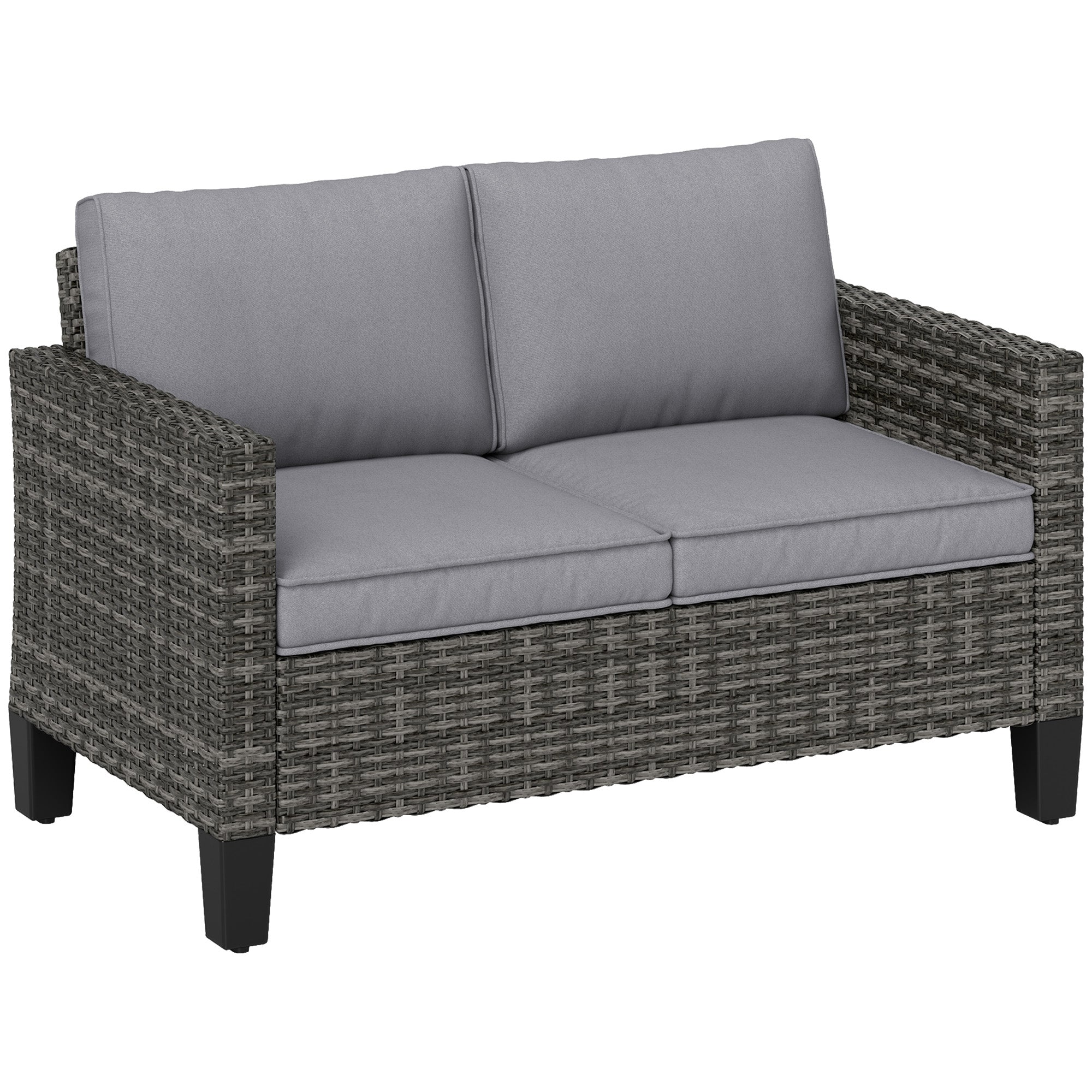 Two-Seater Outdoor Rattan Sofa with Cushions - Dark Grey