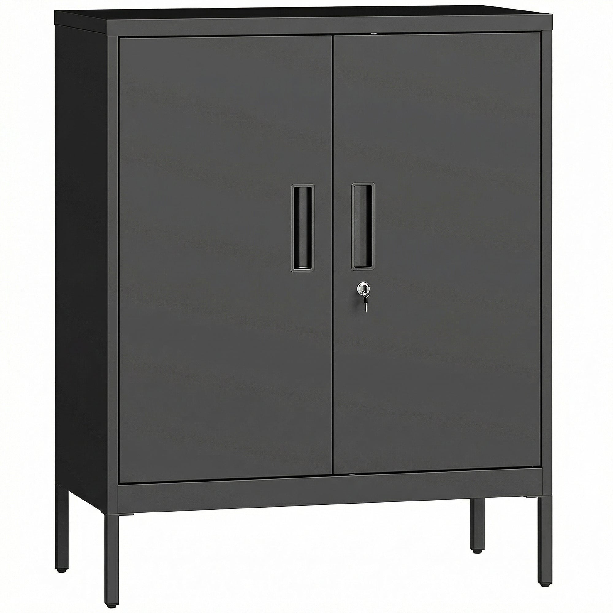 Metal Storage Cabinet with Lock and Adjustable Shelves - Black