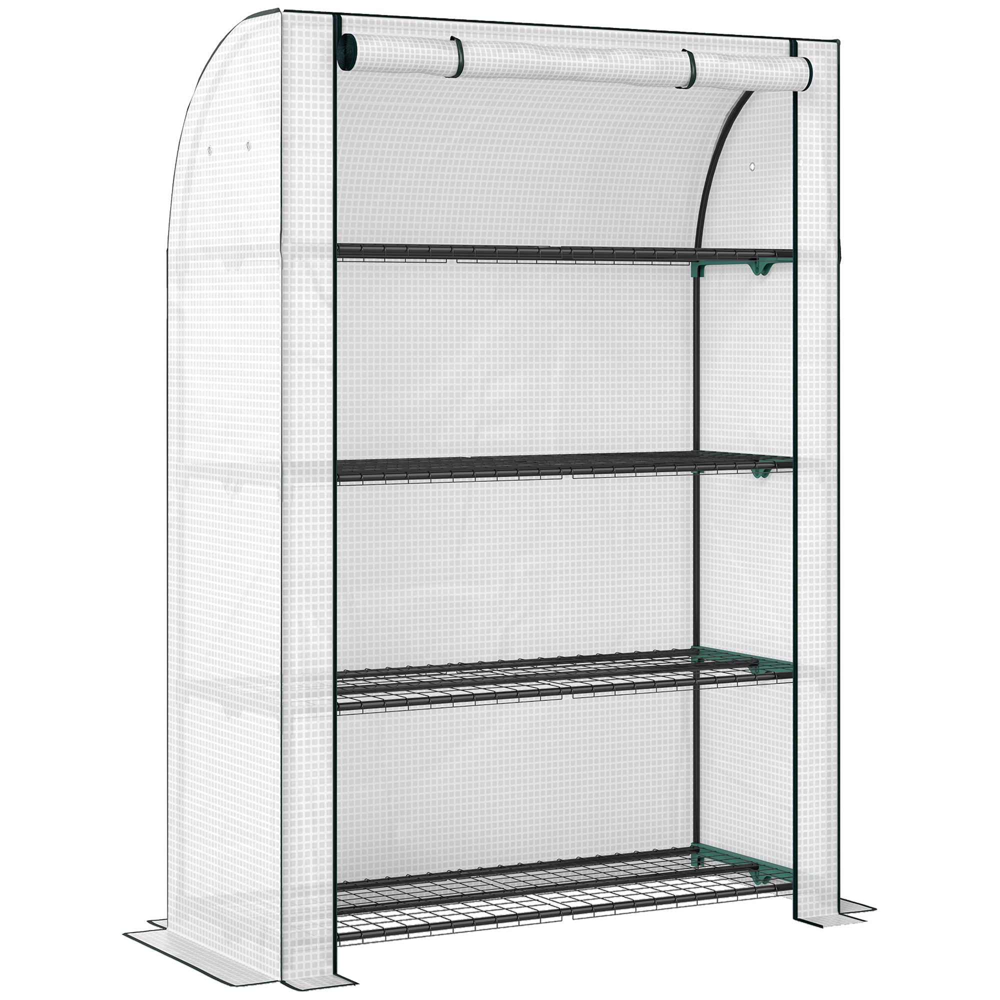Mini Greenhouse with Reinforced PE Cover, Portable Indoor Outdoor Green House with Roll-up Door, 170 x 120 x 50cm, White