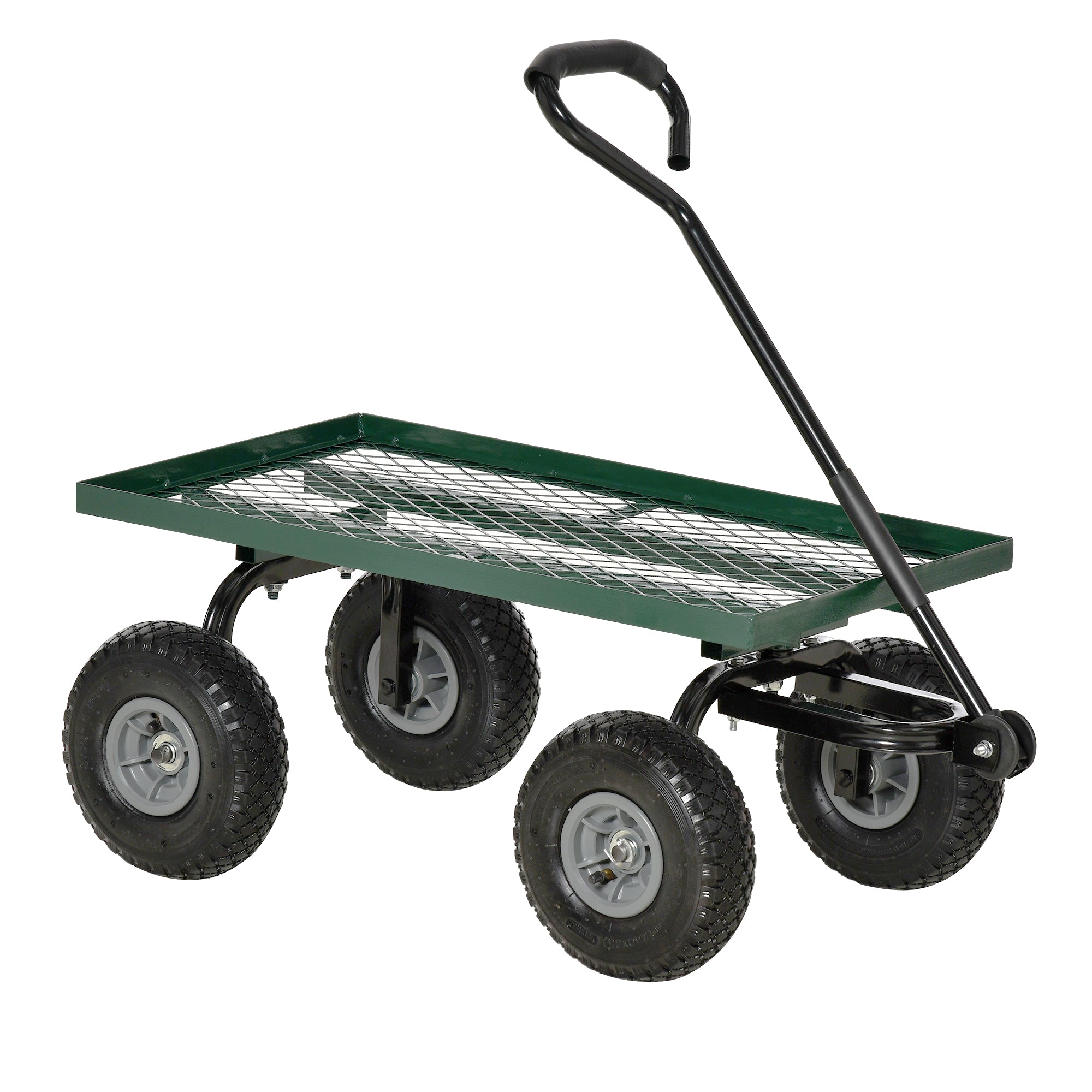 Garden Trolley Cart, Heavy Duty Garden Cart with Metal Frame, 10" Pneumatic Wheels, Rotating Handle, 150kg Capacity, for Garden, Farm, Green