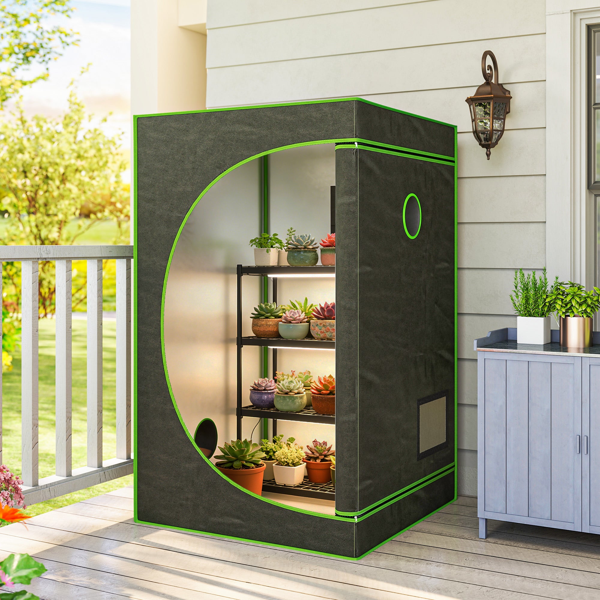 Grow Tent 120 x 120 x 200 cm, Reflective Mylar Hydroponic Growing Tent with 600D Oxford Fabric, Observation Window, Vent, Zipper Door for Indoor Plant Growing, Black