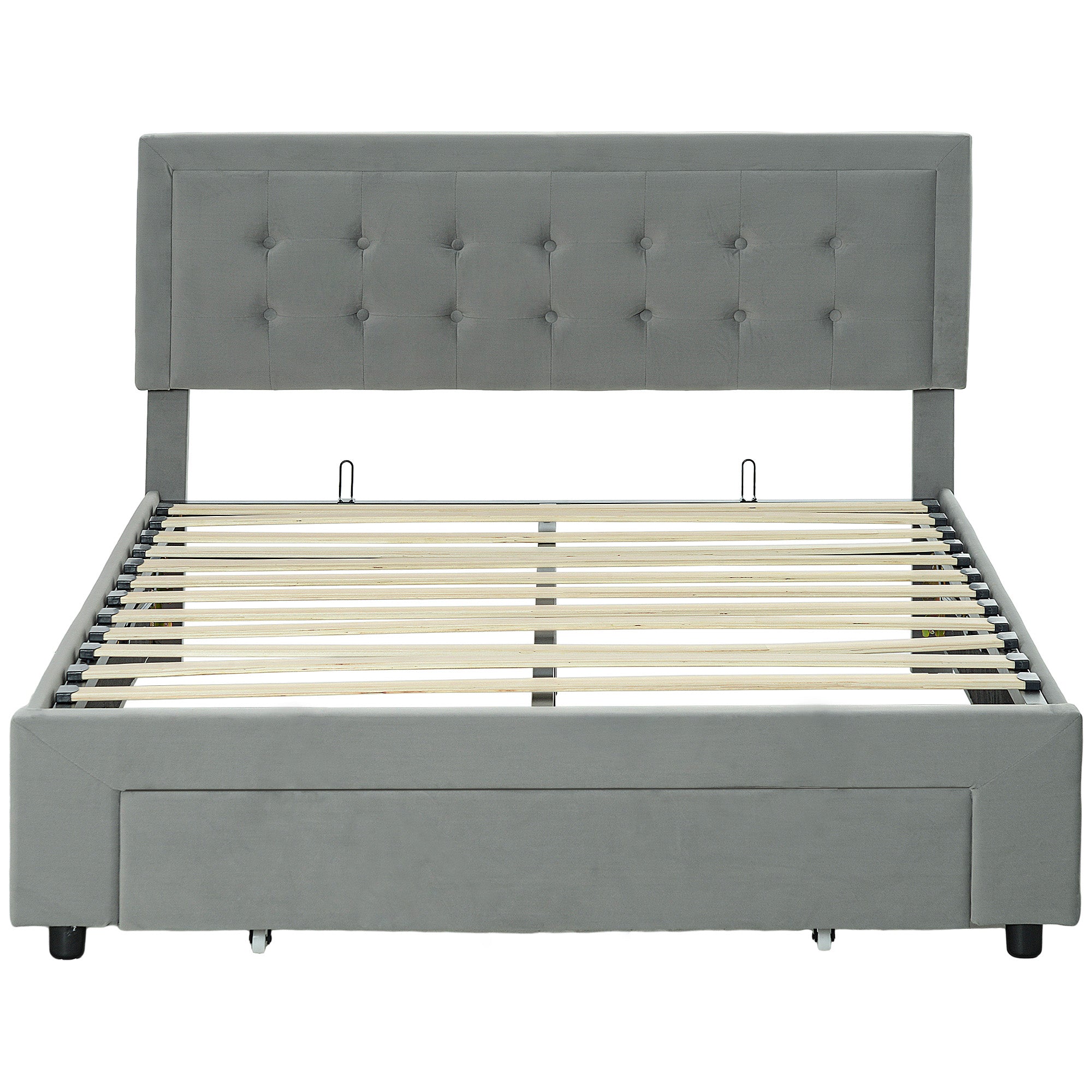 Double Size Ottoman Bed Frame with Front Drawer - Grey