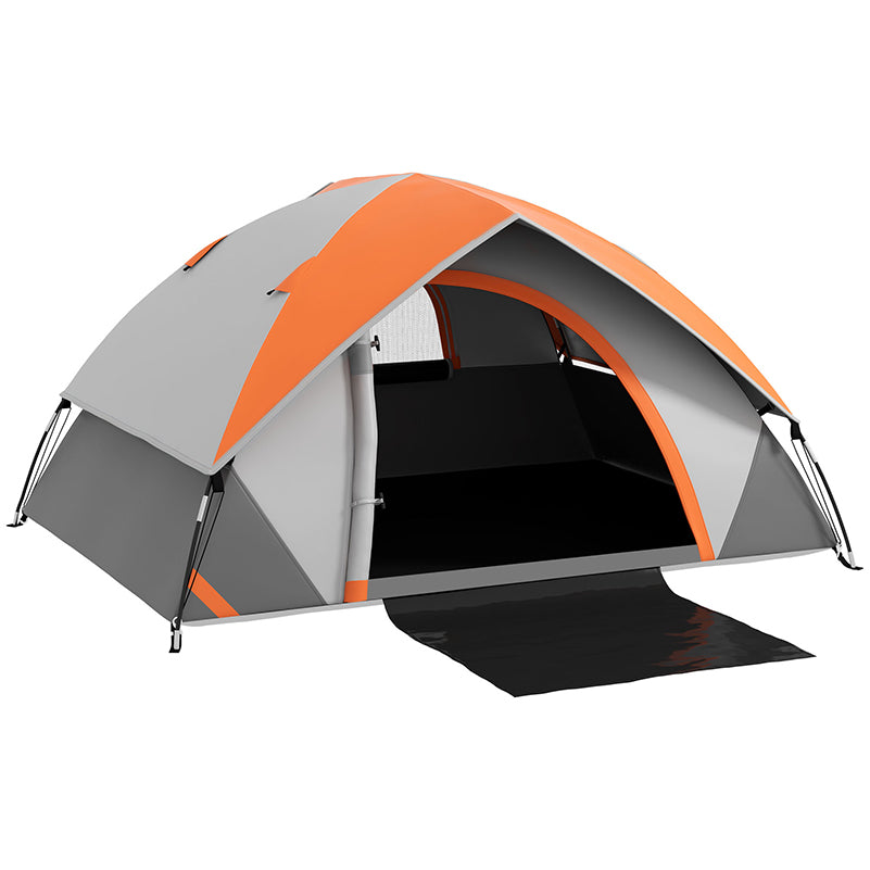Lightweight Two Man Dome Tent with Rain Protection - Orange/Grey