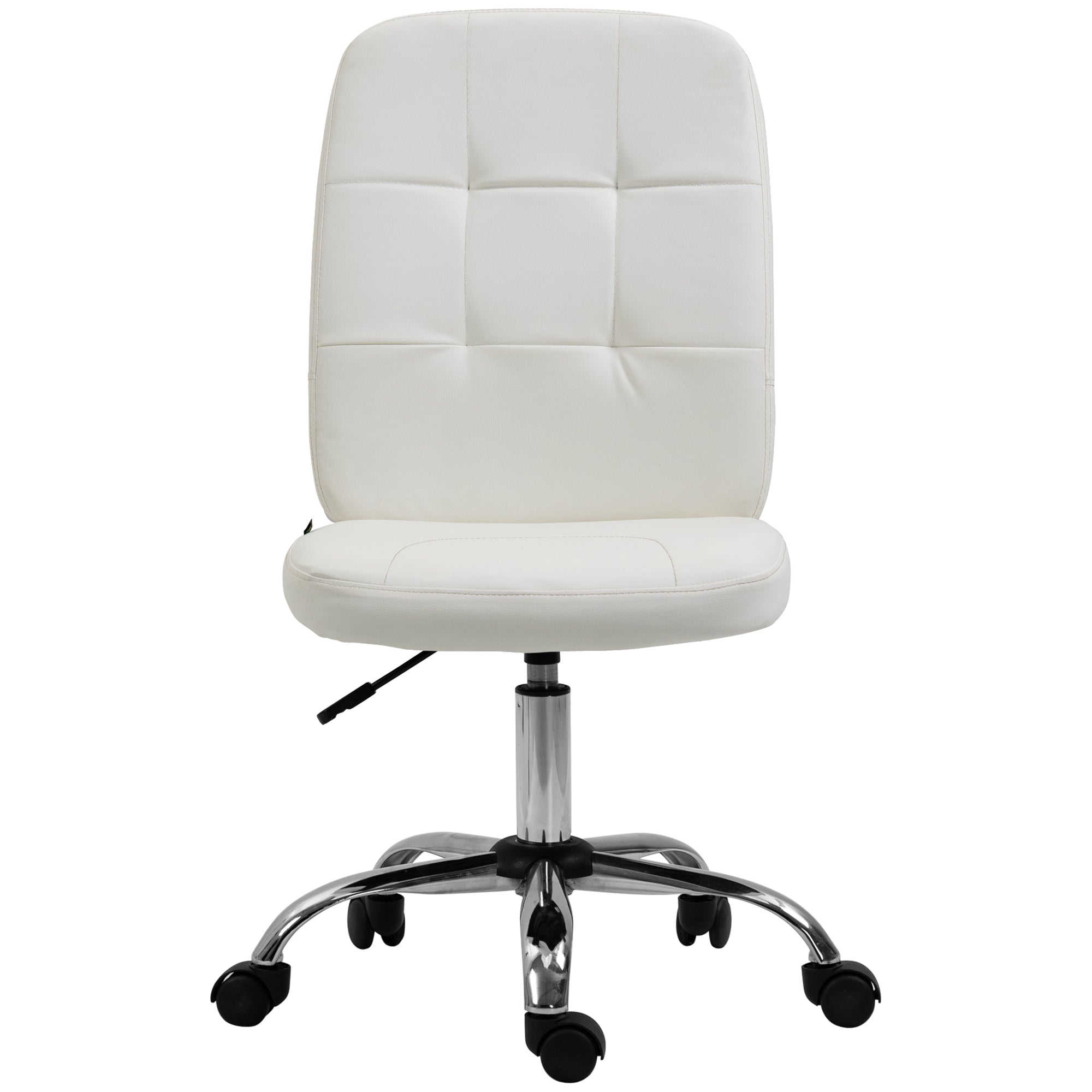 Armless Faux Leather Office Chair with Adjustable Height and Swivel Wheels - White