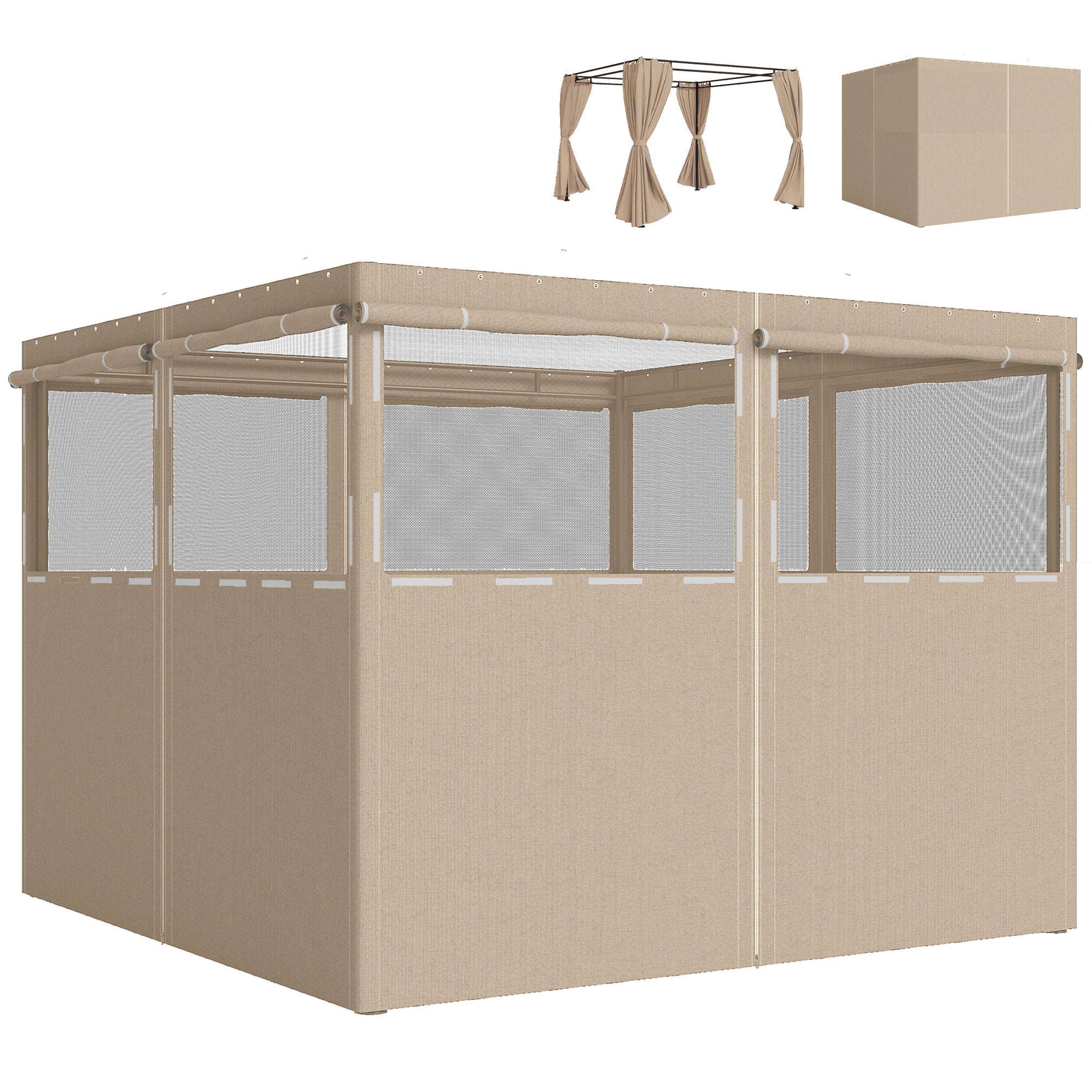 4 Pack Replacement Gazebo Curtains Privacy Panel for Most 3 x 3 m Gazebo, Outdoor Shelter Sidewalls, Khaki