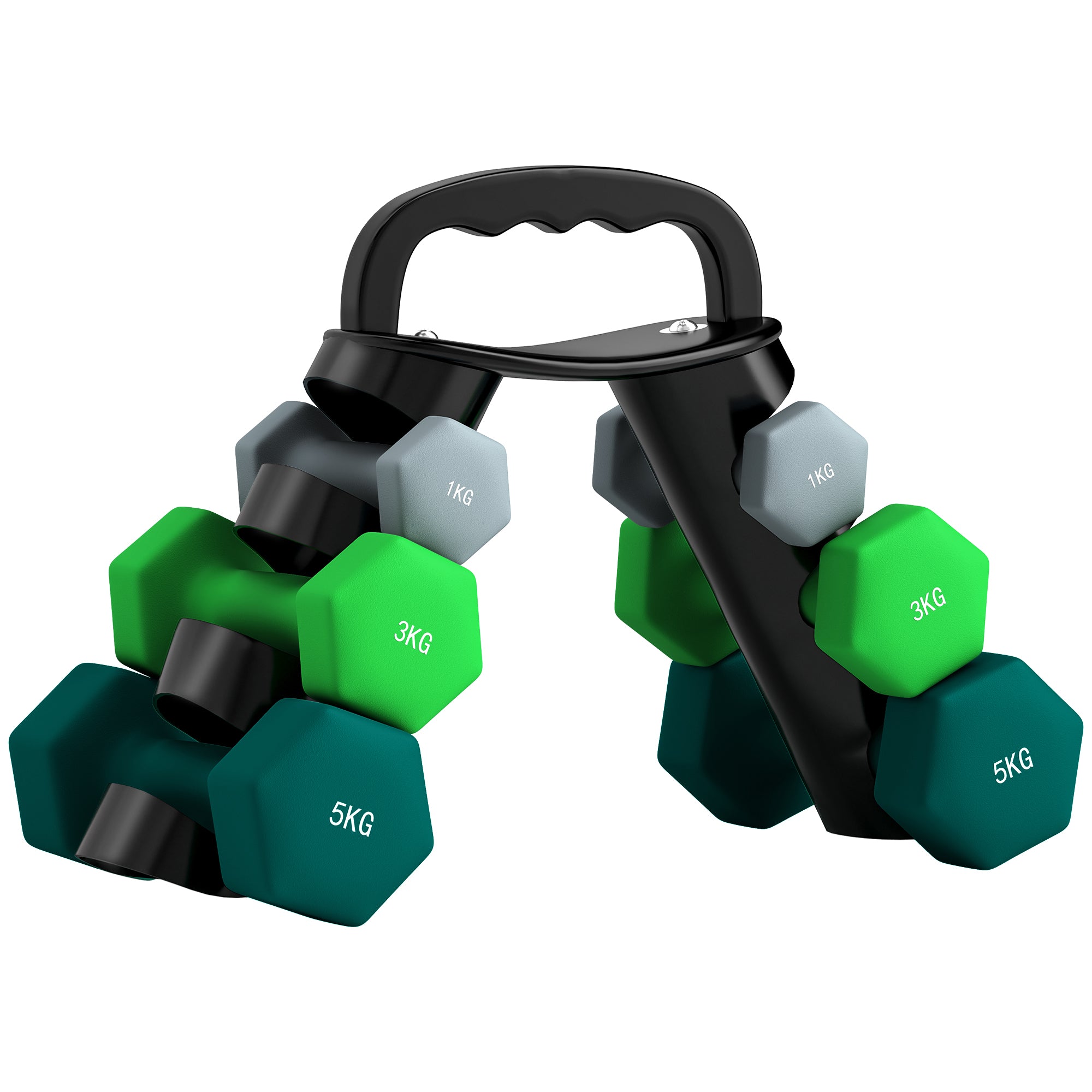 Set of 6 Dumbbells with Storage Rack - Hex Weight Lifting Kit