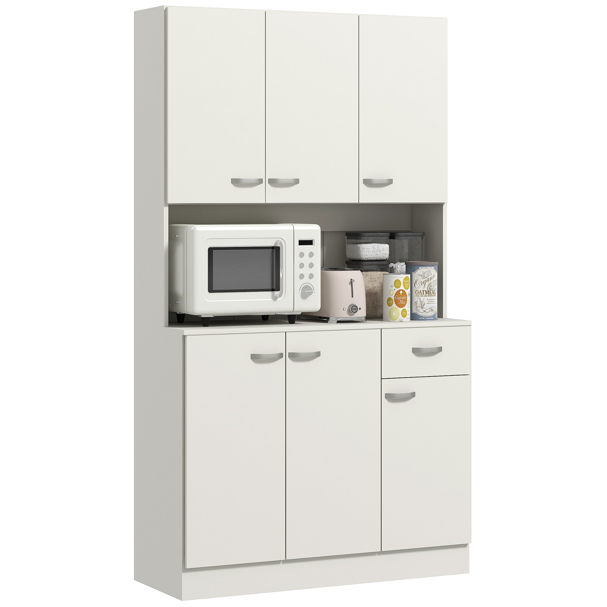 Freestanding Kitchen Pantry Storage Cabinet with Adjustable Shelves - Cream White
