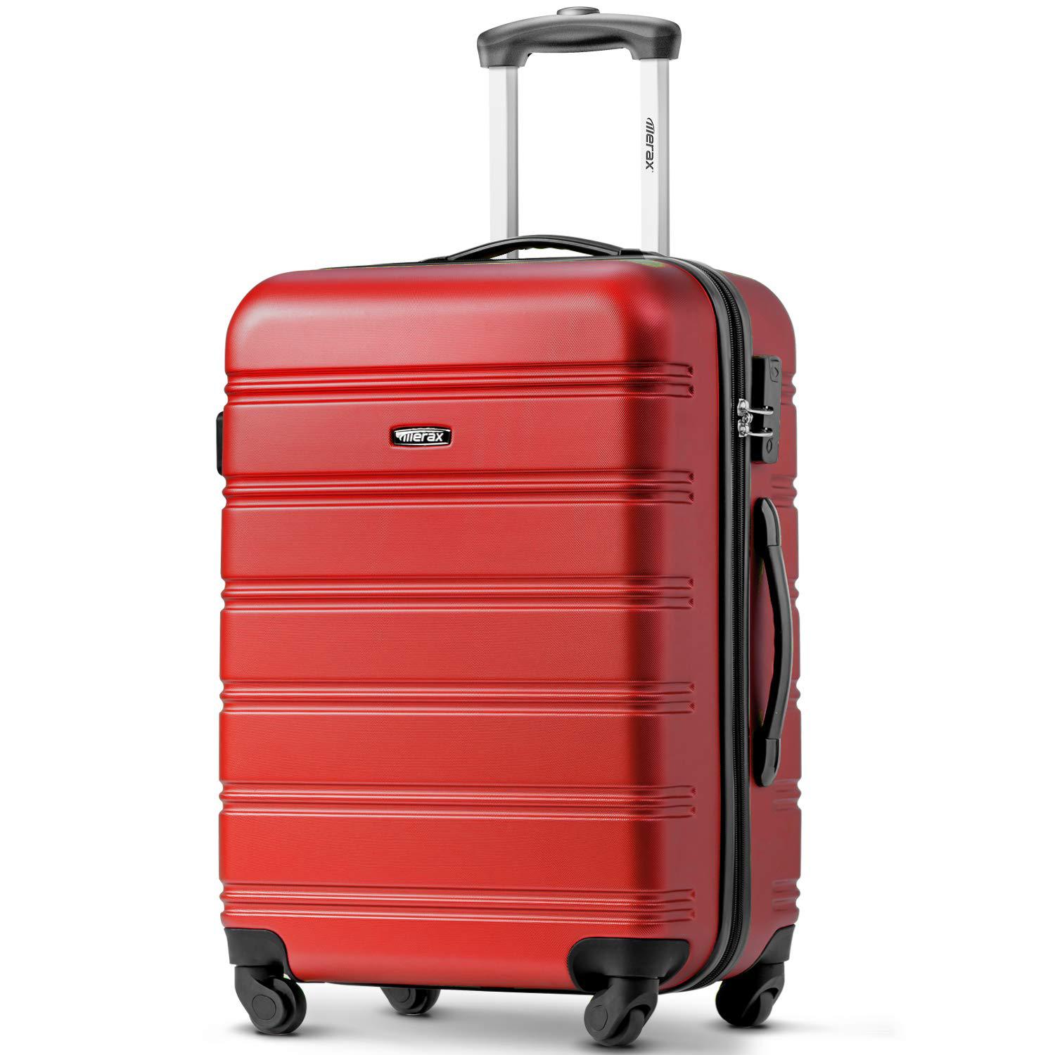 24" 4-Wheel ABS Hard Shell Travel Trolley Suitcase with Telescoping Handle, Luggage with Combination Lock, 45L × 28W × 69H cm, Red