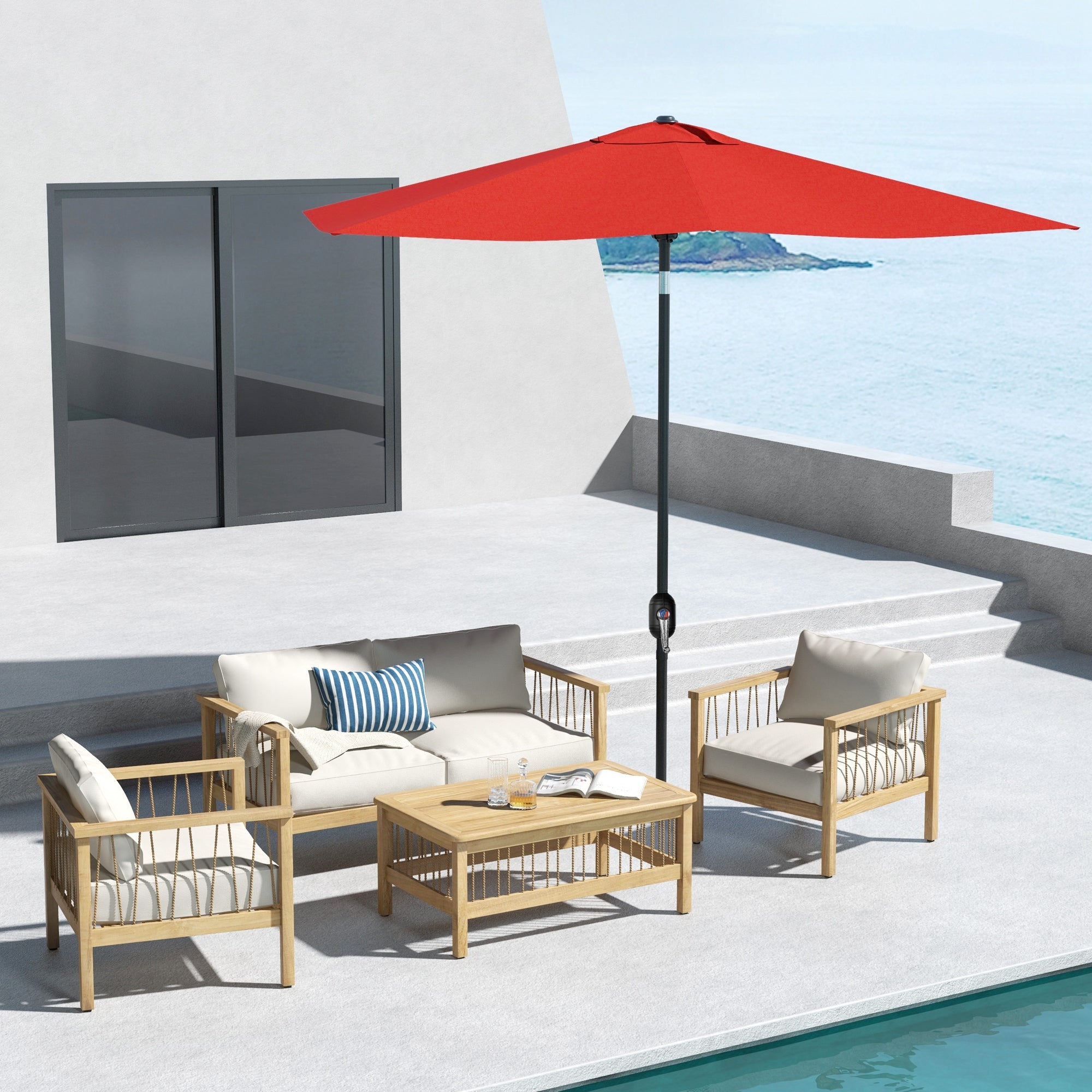 Set of 2 Rectangular Garden Parasol Umbrellas with Tilt 2x3m - Wine Red
