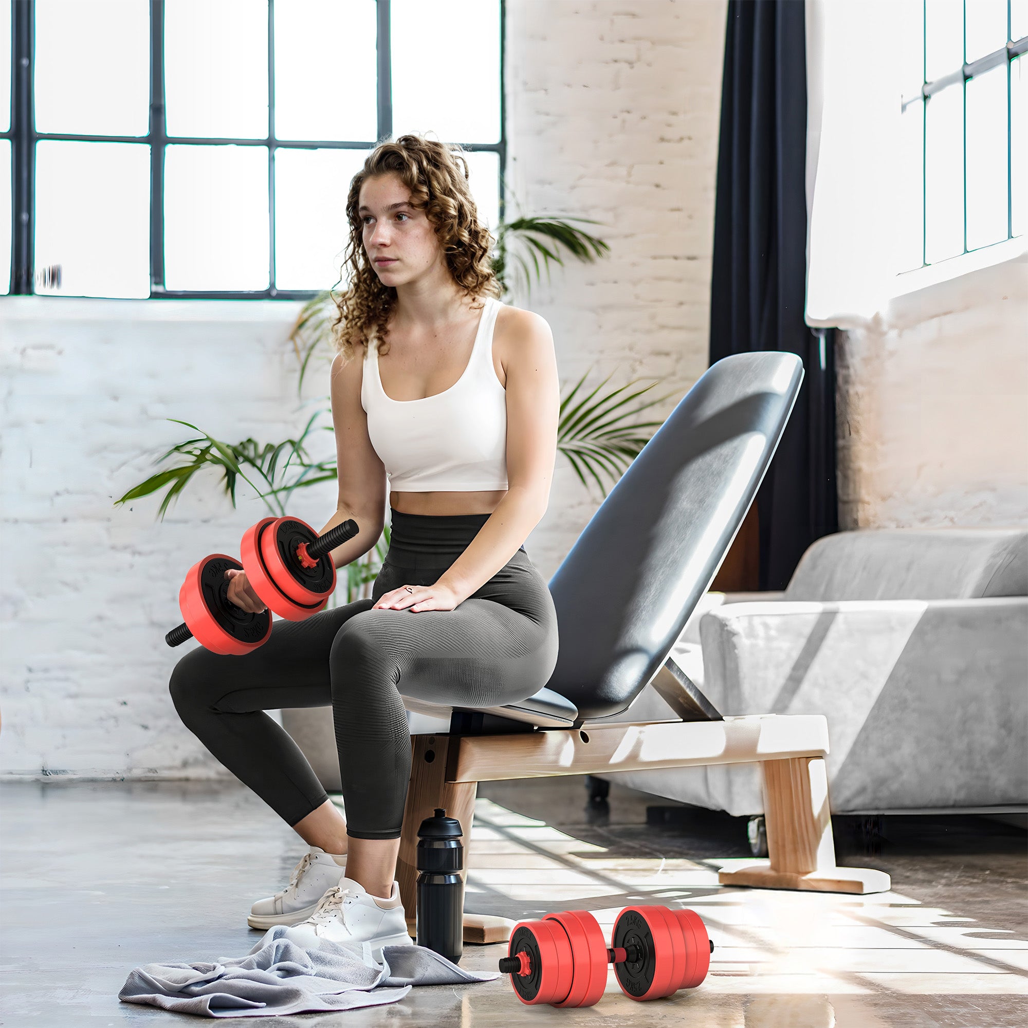 30kg Four-In-One Adjustable Weight Dumbbells Set, Barbell, Kettlebell, Push Up Stand - Red