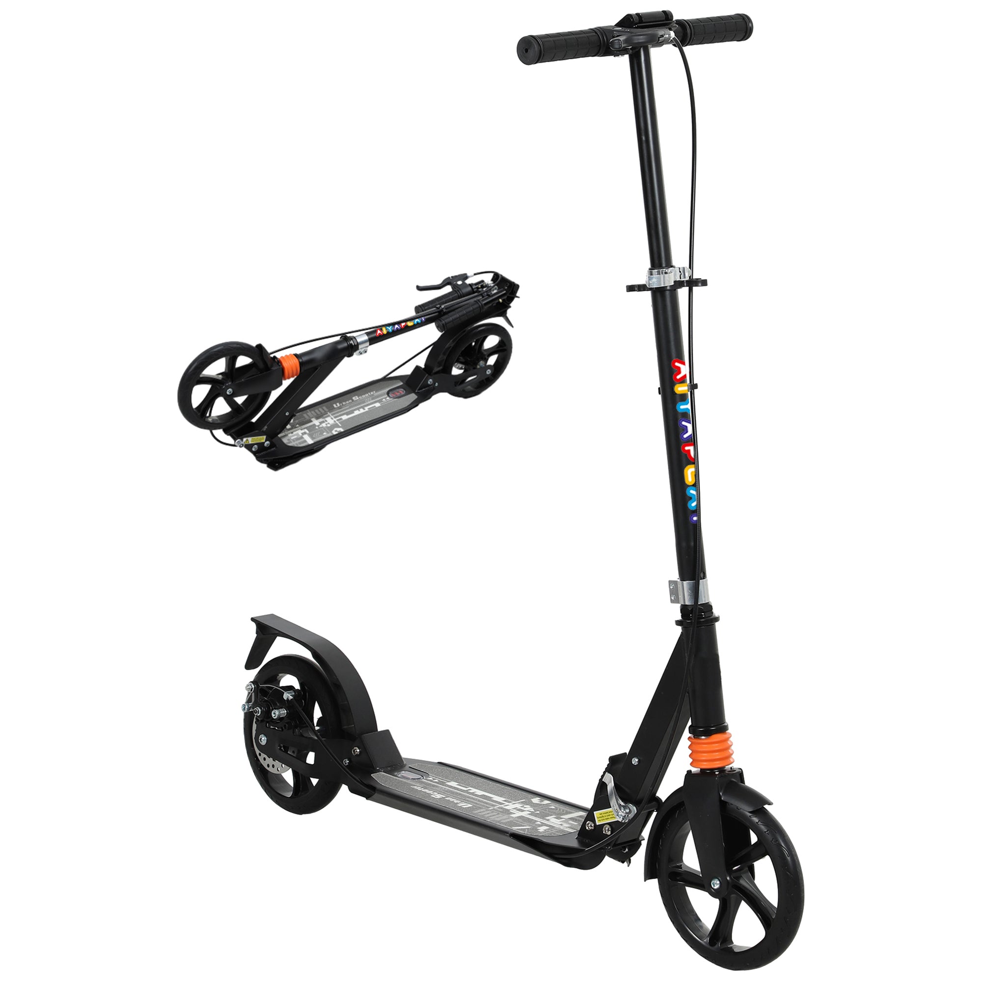 Kids Scooter with 4-Level Adjustable Handlebar, Dual Brake, 200mm Wheels, ABEC-7 Bearings - Black