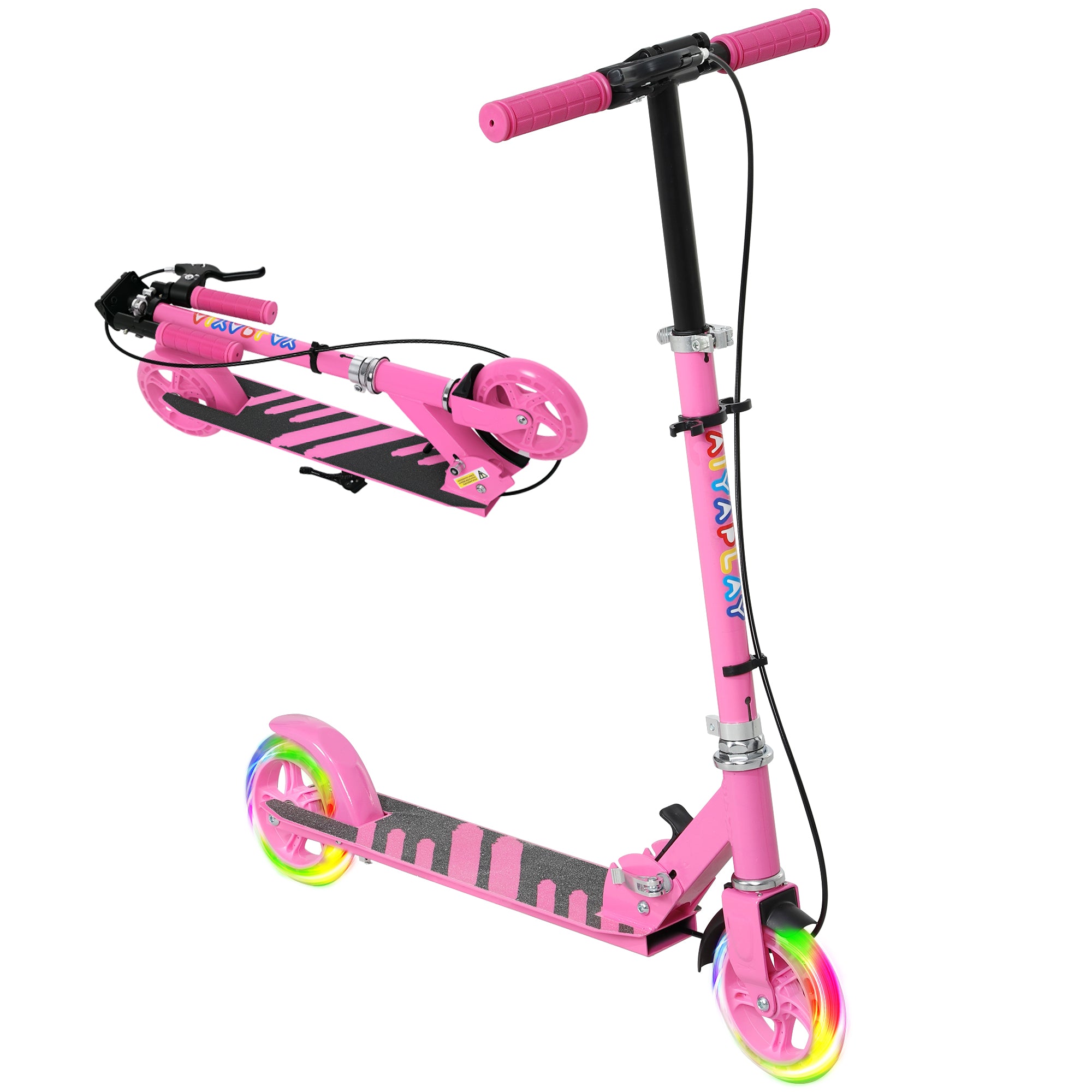 Adjustable Kids Scooter with Light-Up Wheels, Handbrake & Rear Brake for Ages 3-8 - Pink