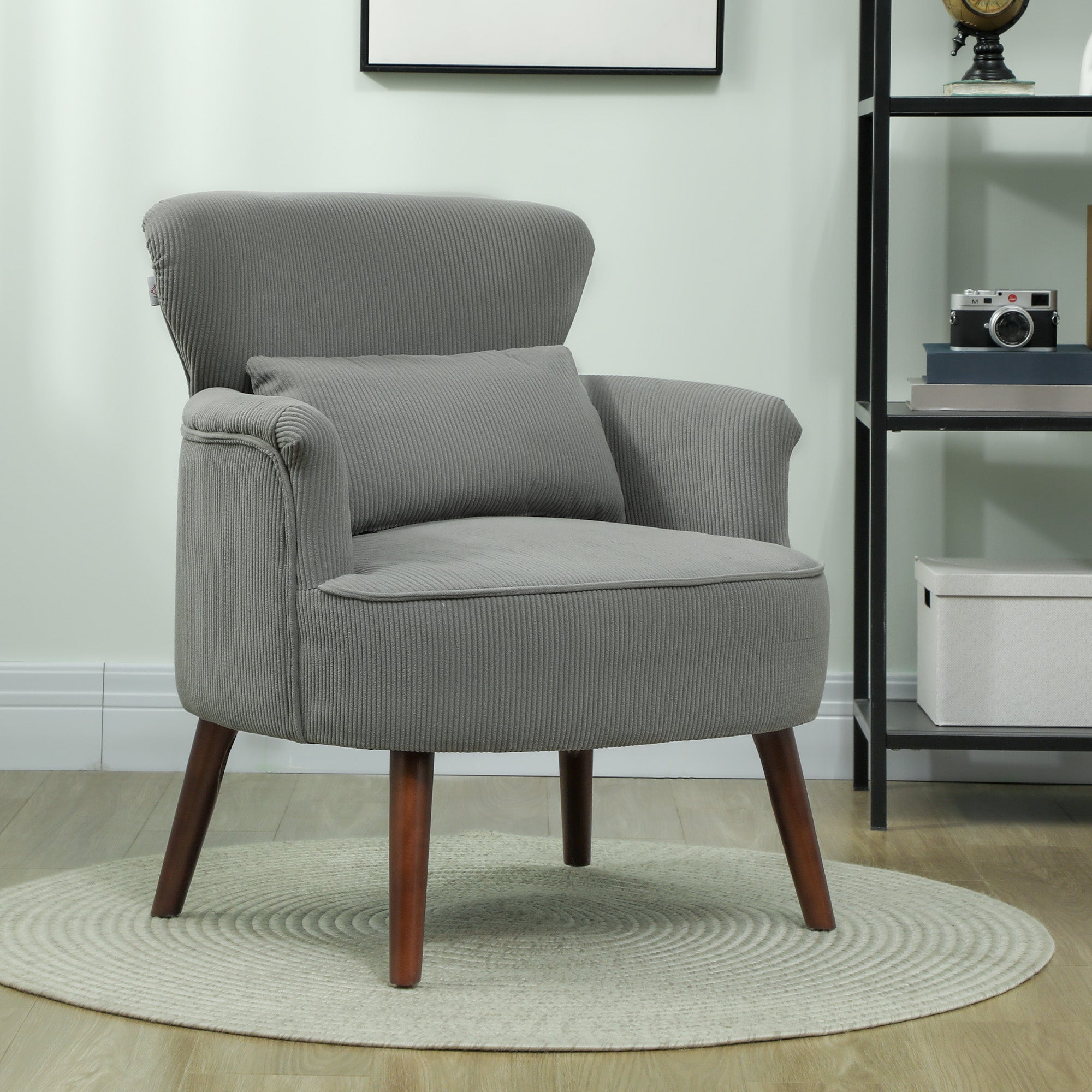 Corduroy Retro Accent Chair - Light Grey