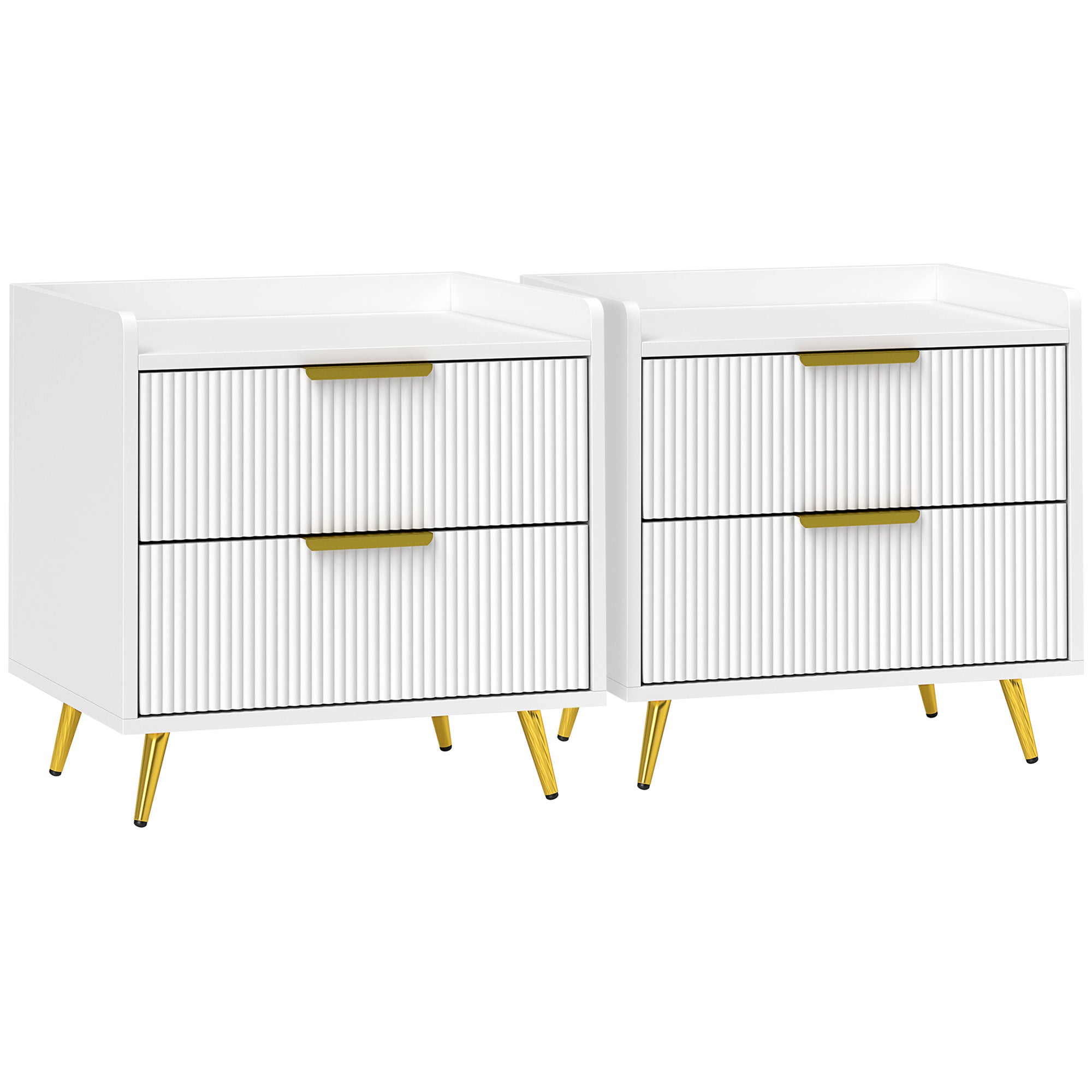 Elegant Two-Drawer Bedside Table Set of 2 - White