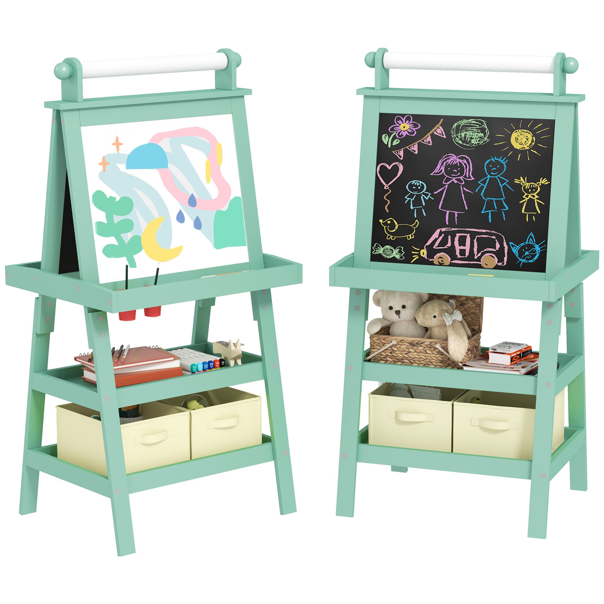 3 in 1 Kids Easel with Magnetic Whiteboard and Chalkboard - Green