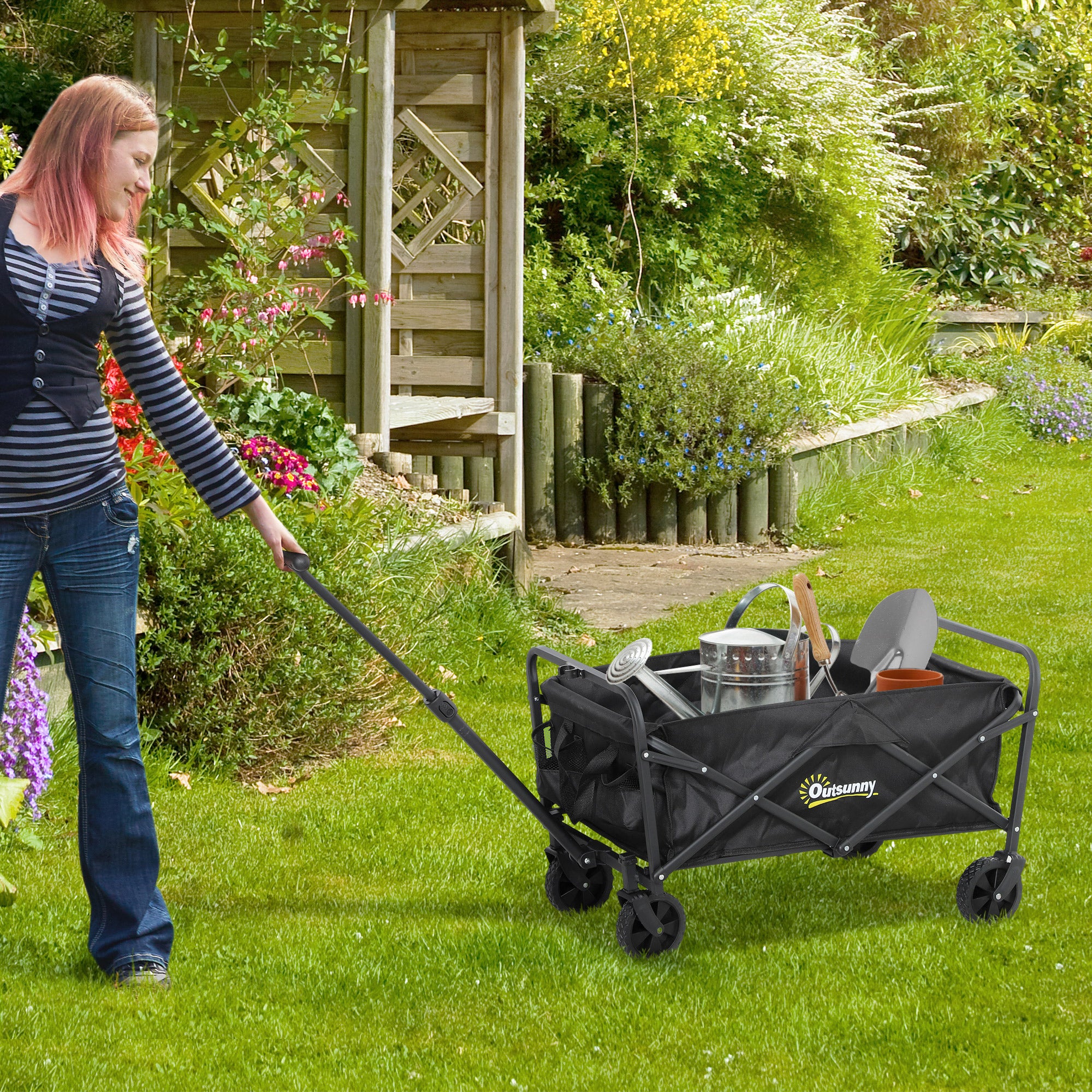 62L Folding Festival Trolley Cart Set with Adjustable Handle - Black