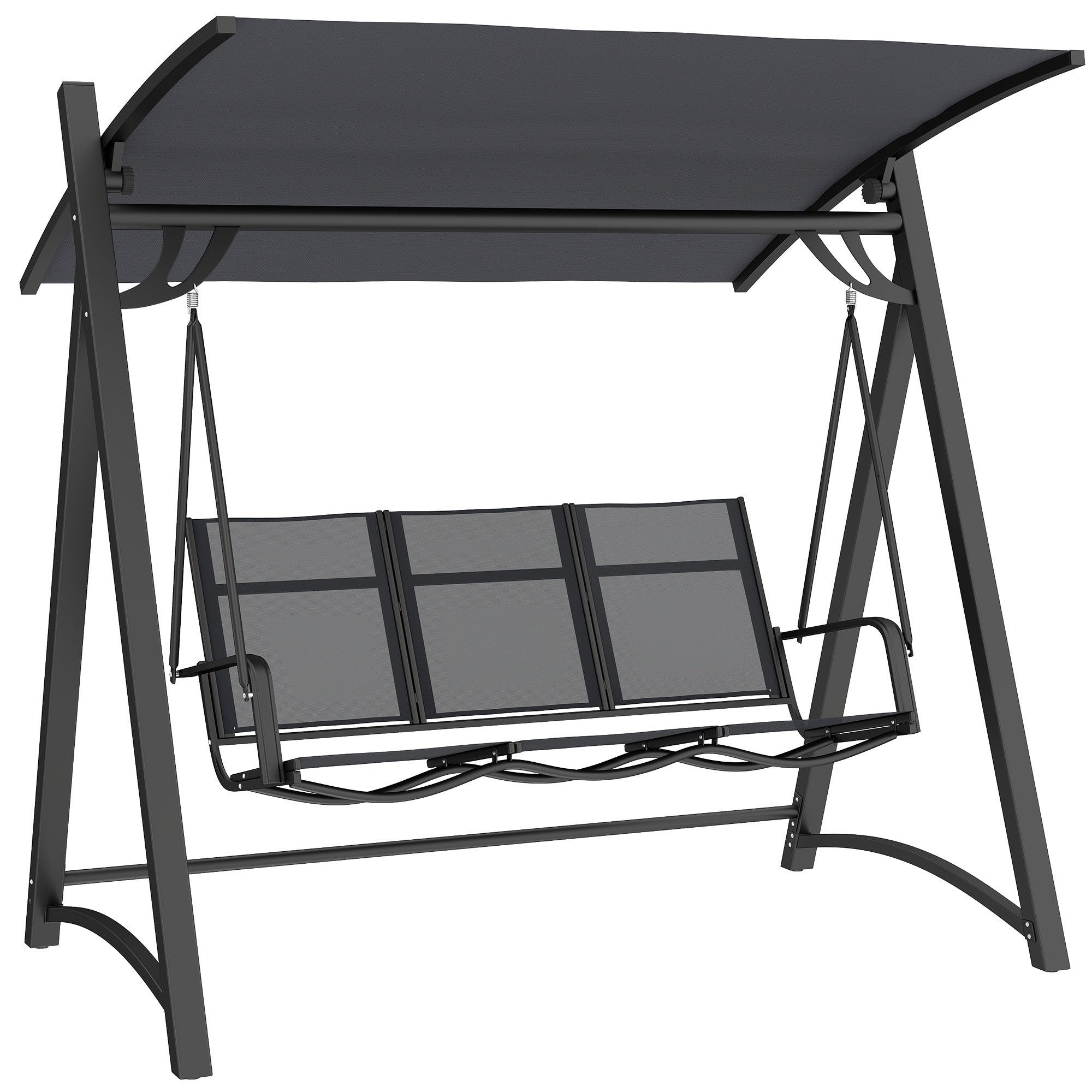 3 Seater Swing Chair, Garden Swing Bench with Adjustable Tilting Canopy, Breathable Mesh Seat 360 kg Capacity, Grey