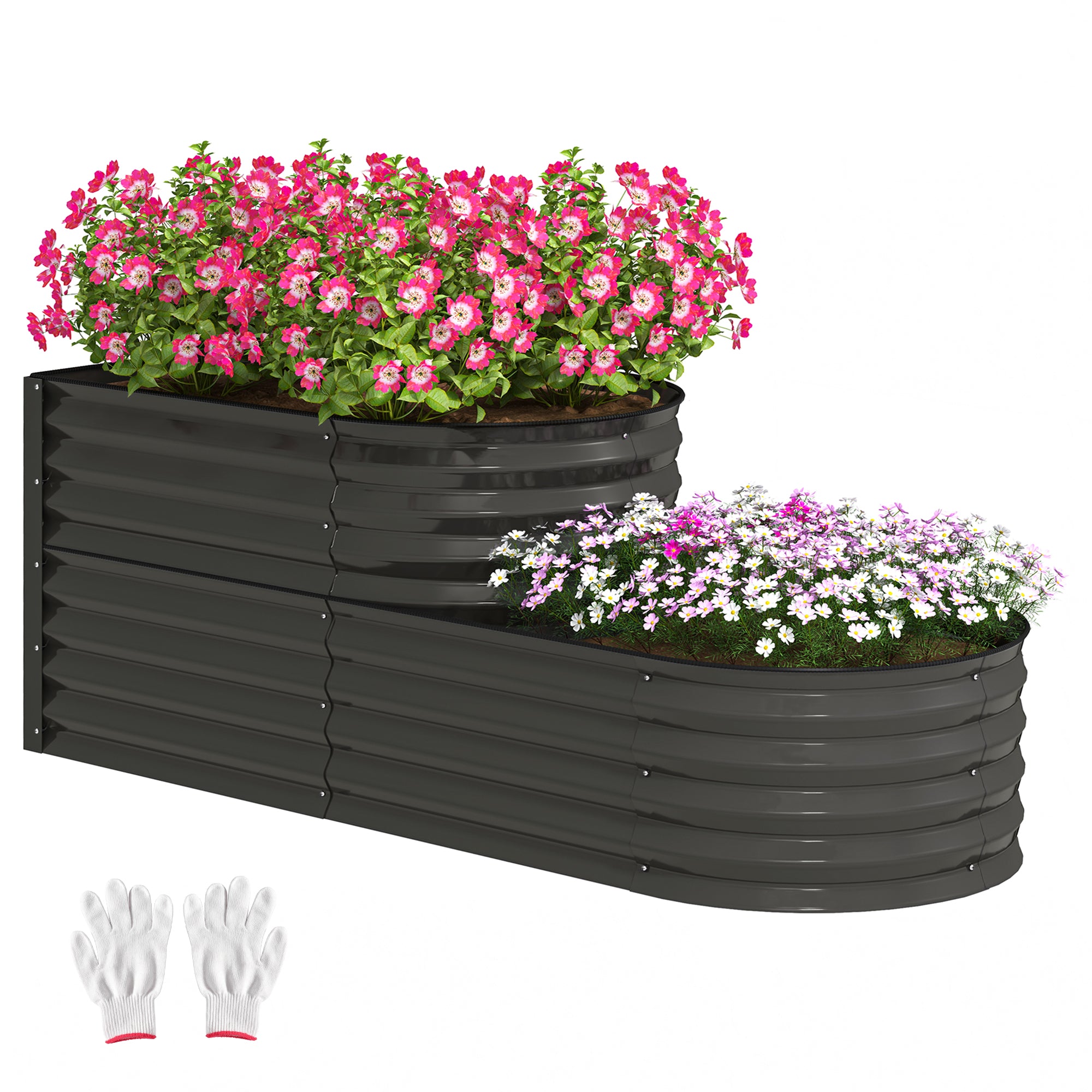 Two-Tier Galvanised Steel Garden Planter 150x60x57 cm - Dark Grey